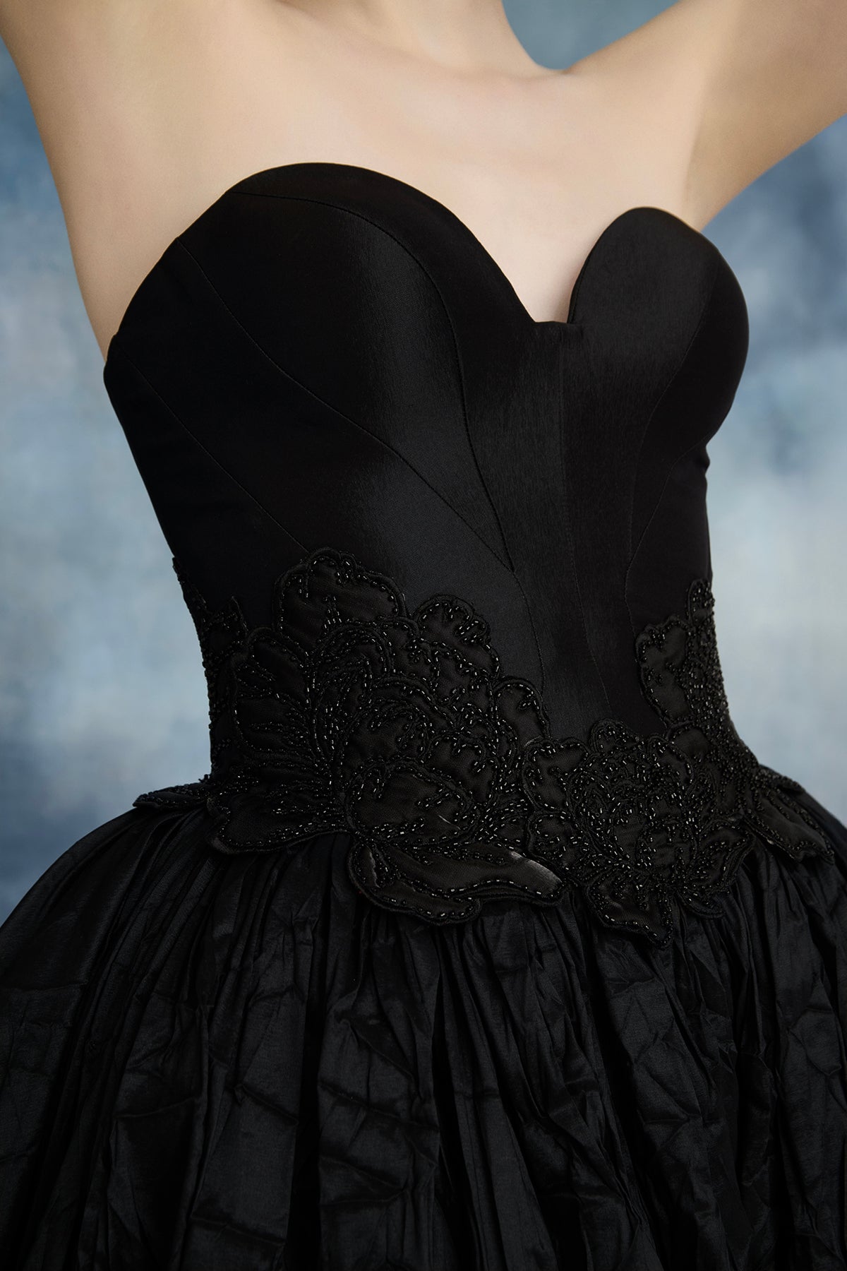 Nour Fathallah N0733 - Black Corset Ball Gown with Beaded Embroidery