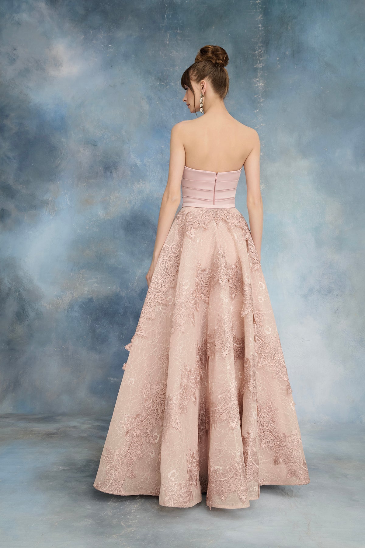 نور فتح الله N0735 - فستان بلون الخدود قابل للتحويل مع بوليرو قابل للإزالة