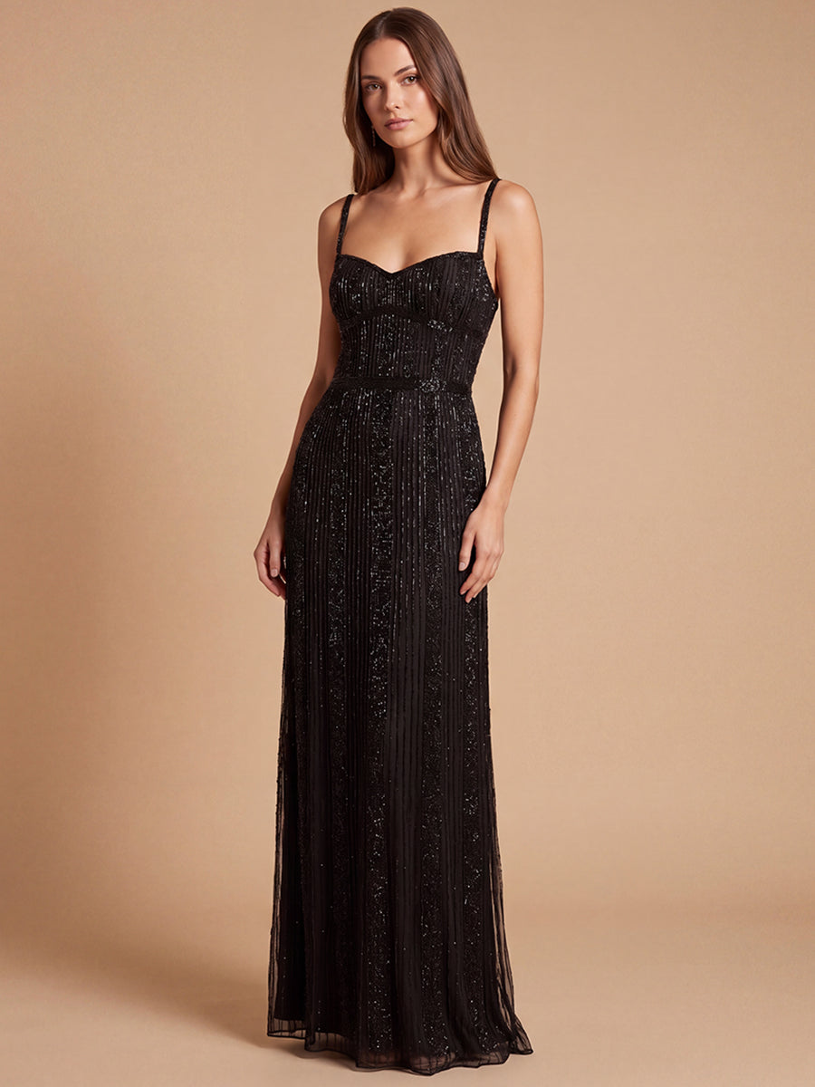 Spaghetti Strap Beaded Gown | Lara 9917