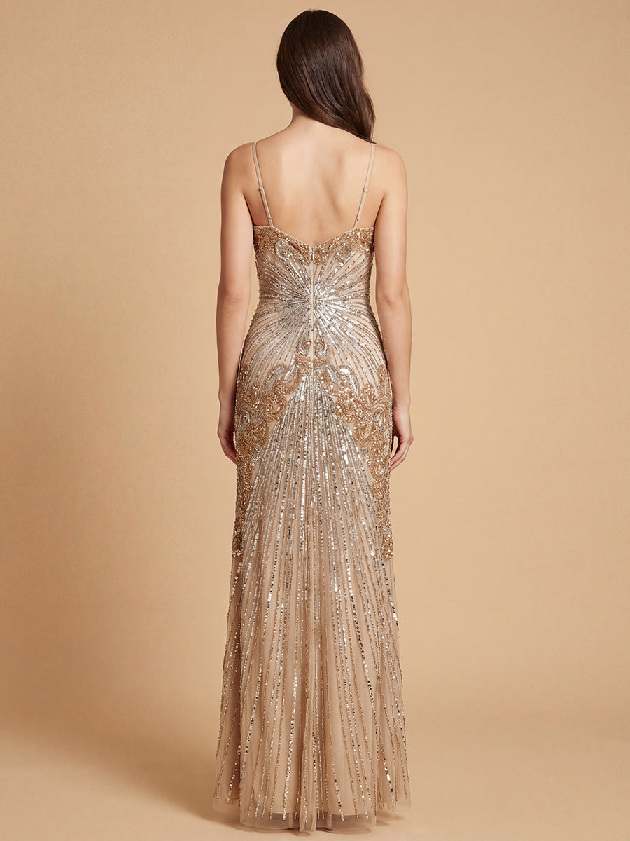 Strapless Beaded Gown with Detachable Straps | 9921