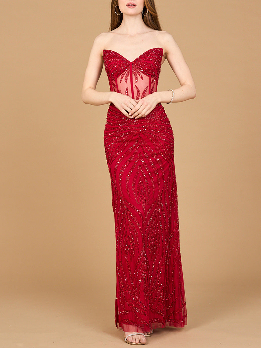 Beaded Corset Prom Dress with Slit 9928