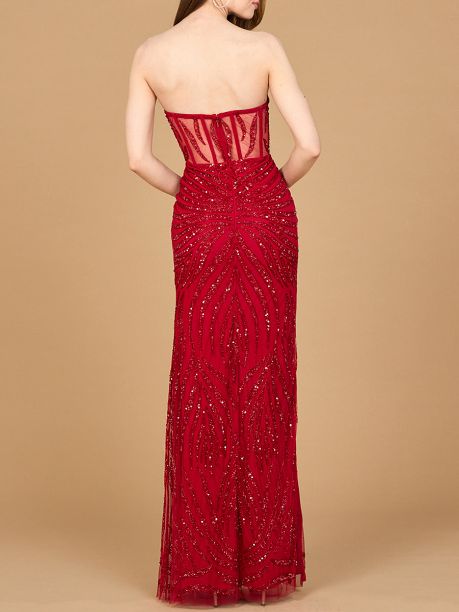 Beaded Corset Prom Dress with Slit 9928