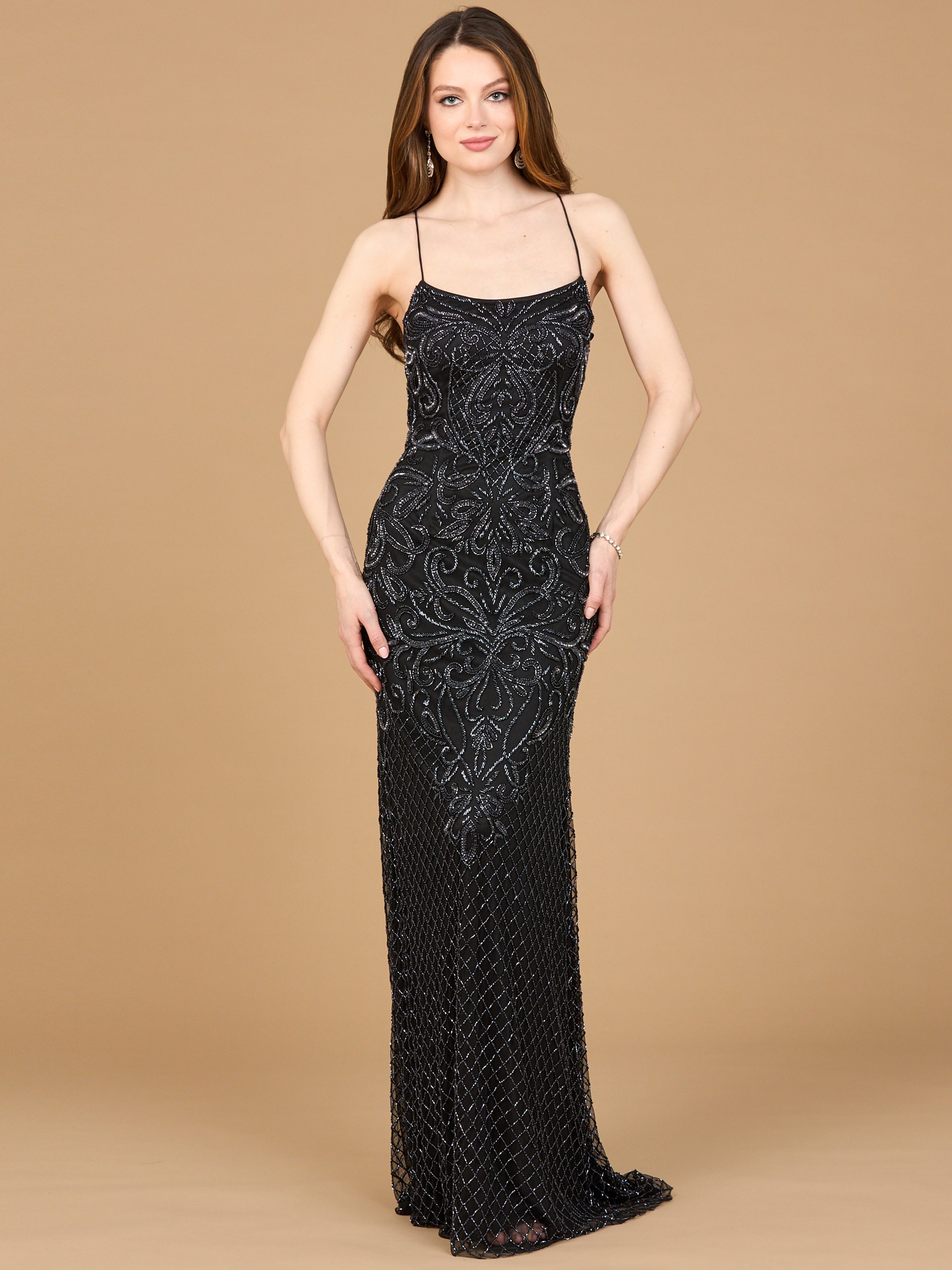 Lace Up Open Back Beaded Dress 9930