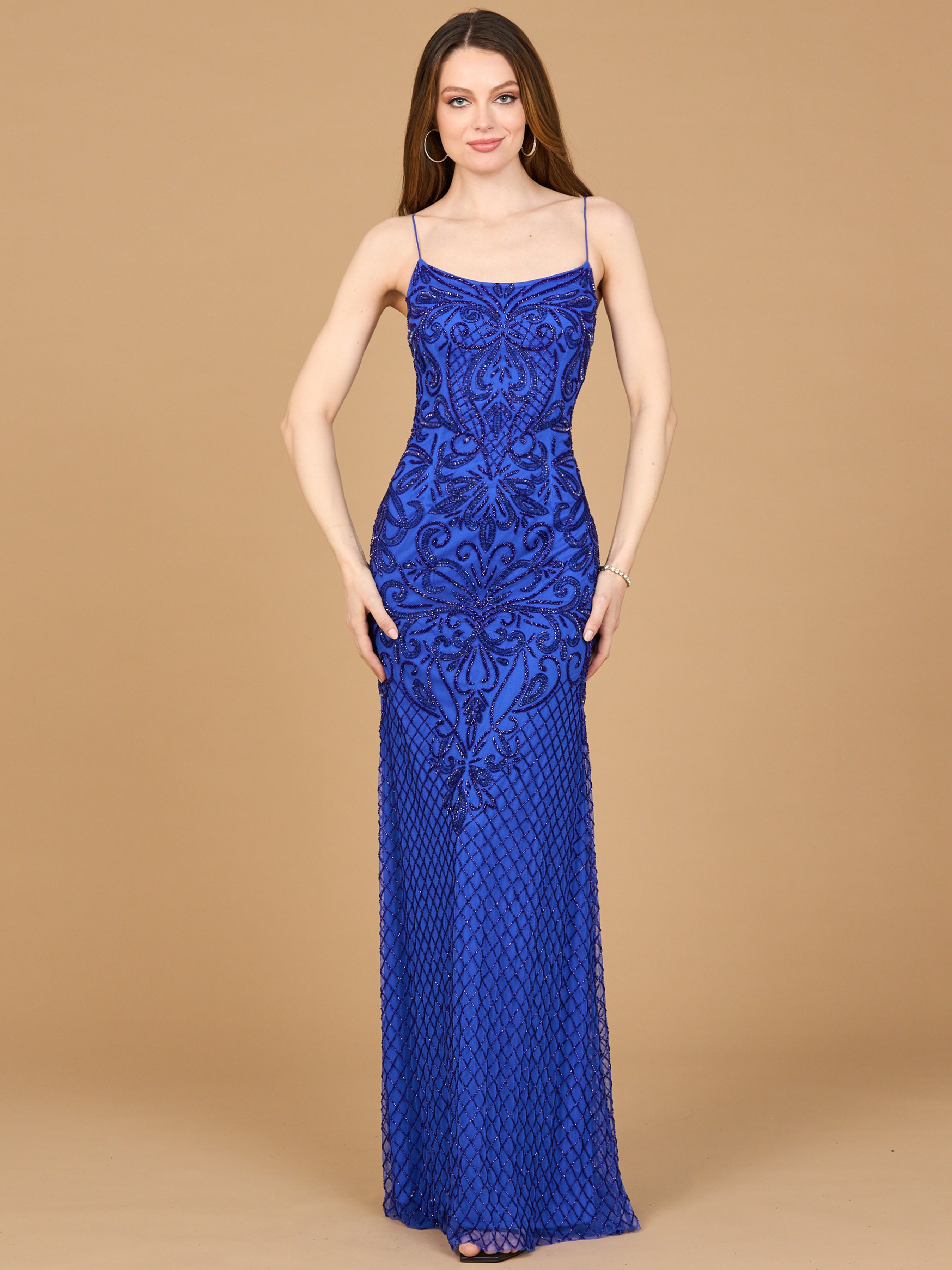 Lace Up Open Back Beaded Dress 9930