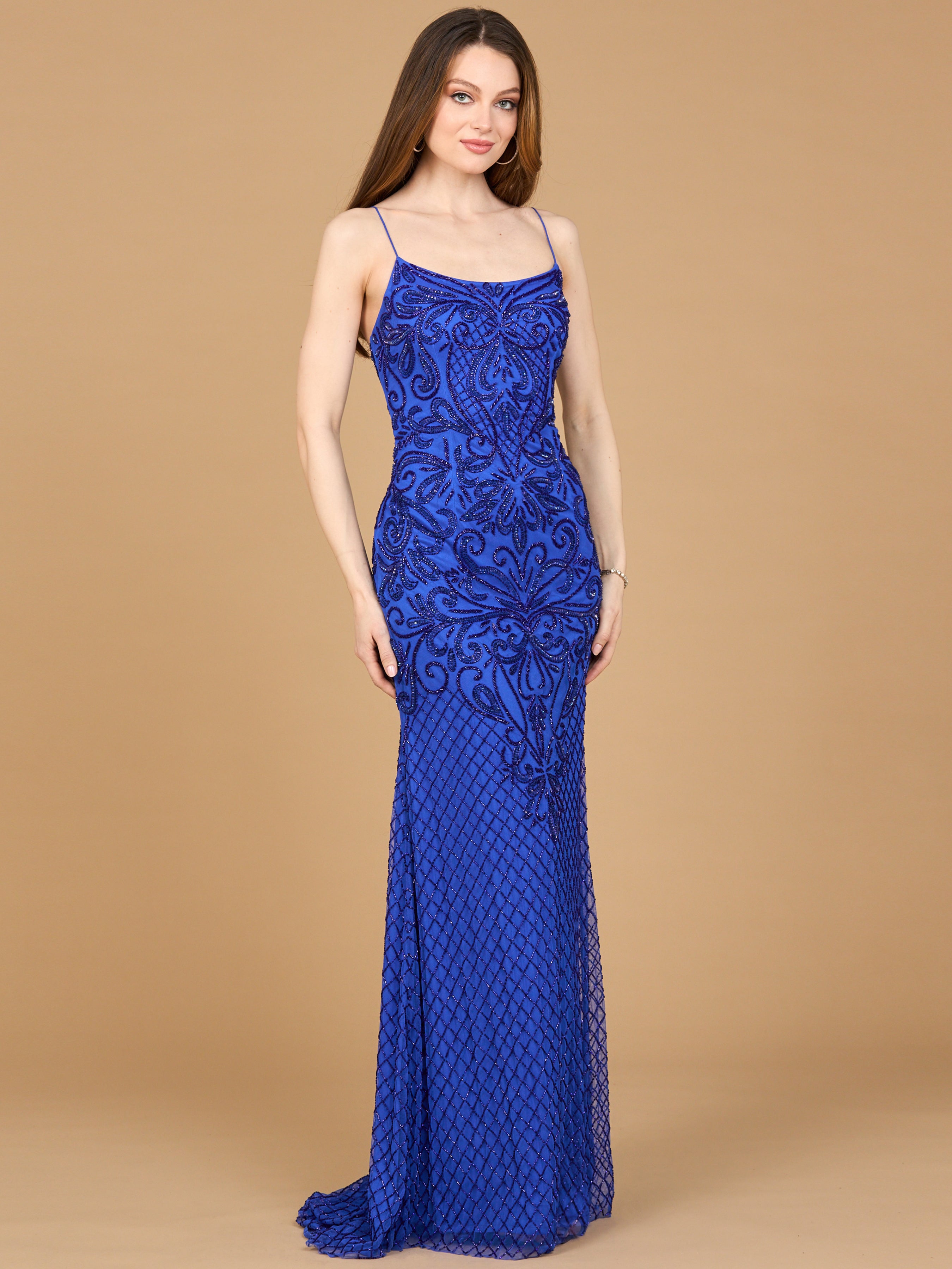 Lace Up Open Back Beaded Dress 9930