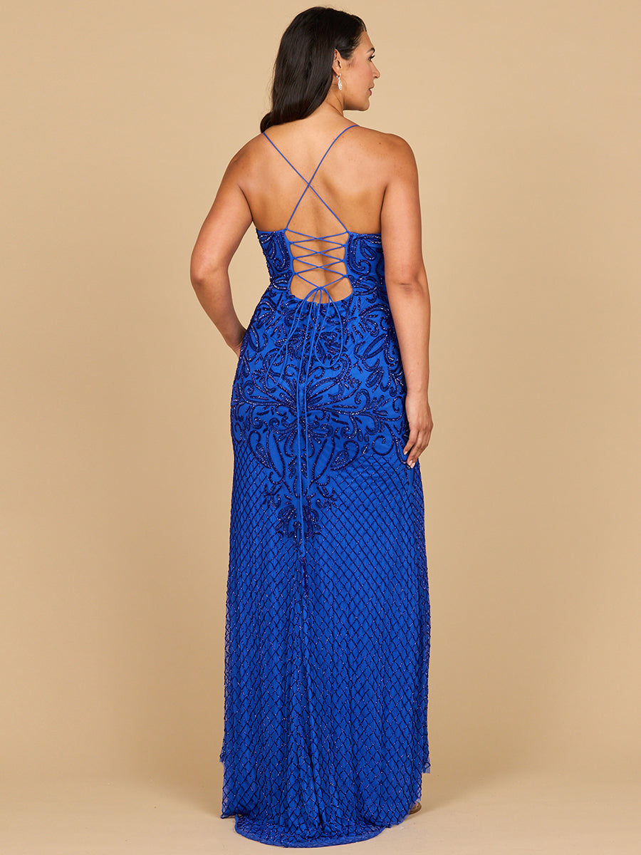 Lace Up Open Back Beaded Dress 9930