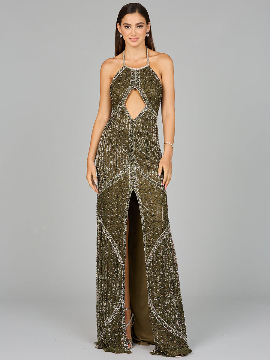 Symmetrical Halter Neck Beaded Gown - OUTLET 9945