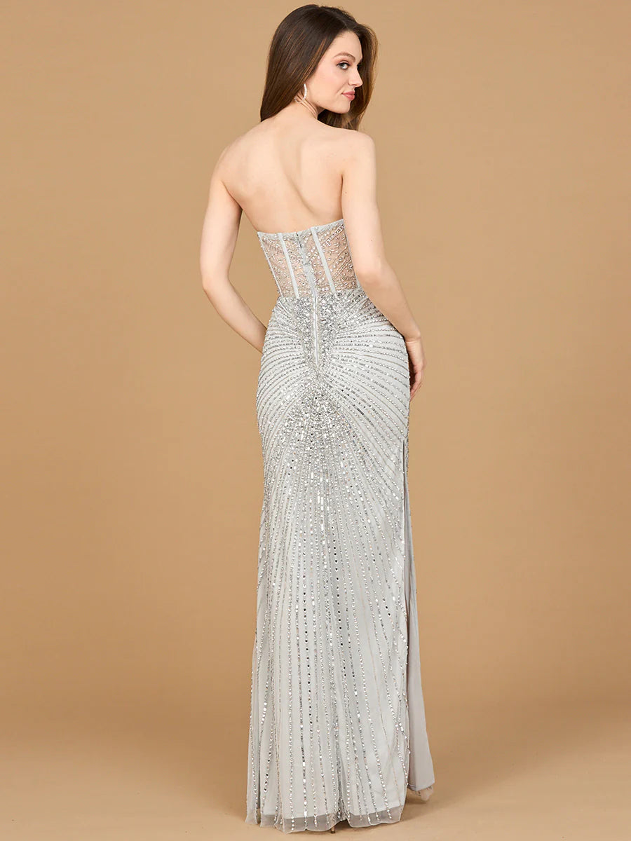 Embellished Strapless Gown with Slit 9953