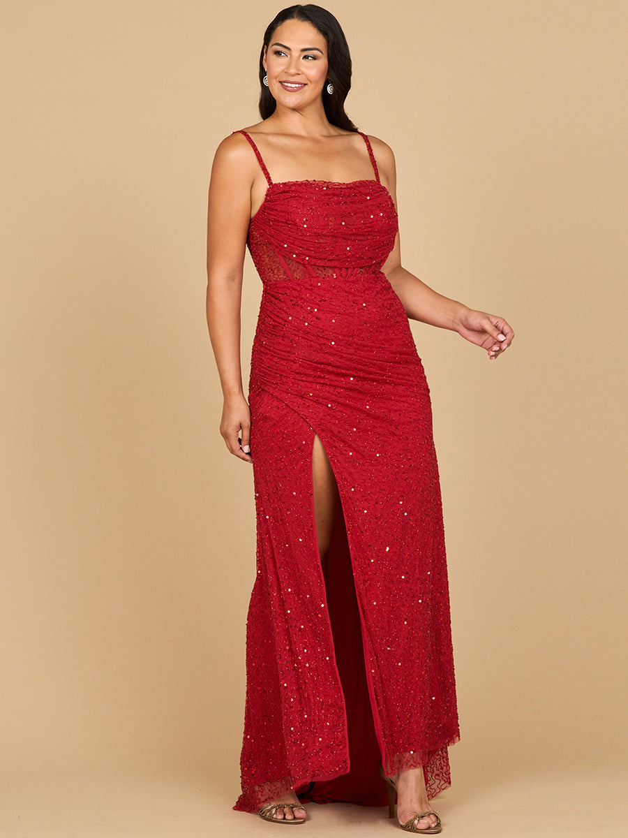 Elegant Corset Gown with Slit 9960