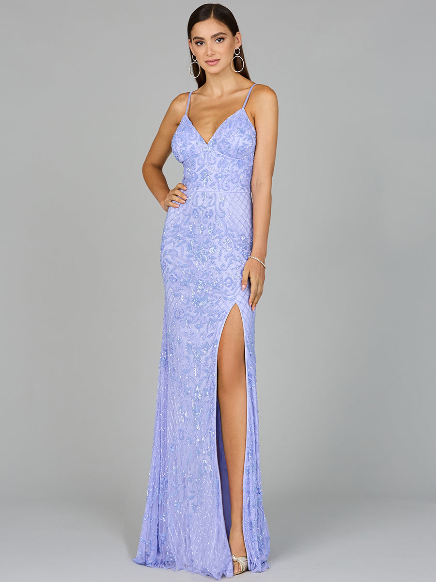 Body Con V-Neck Beaded Gown 9961