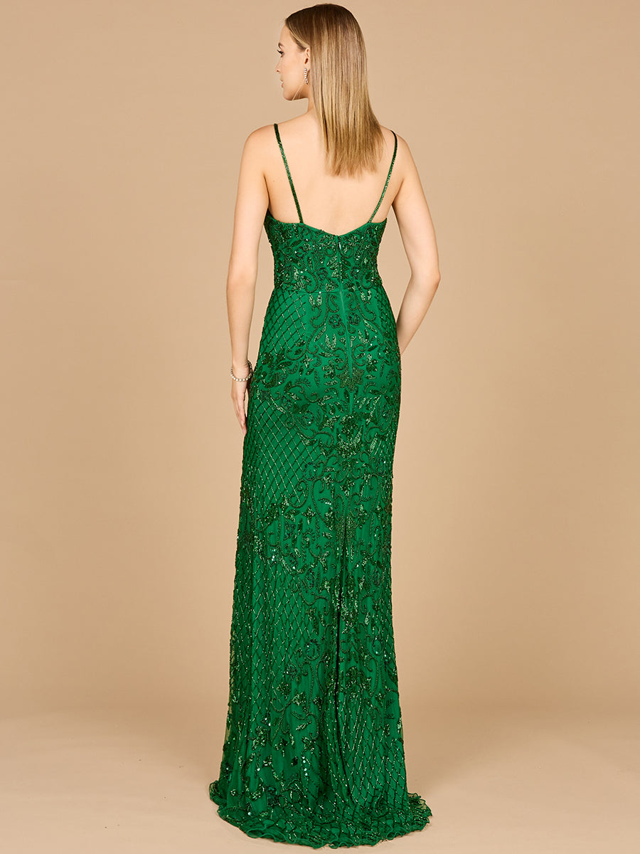 Body Con V-Neck Beaded Gown 9961