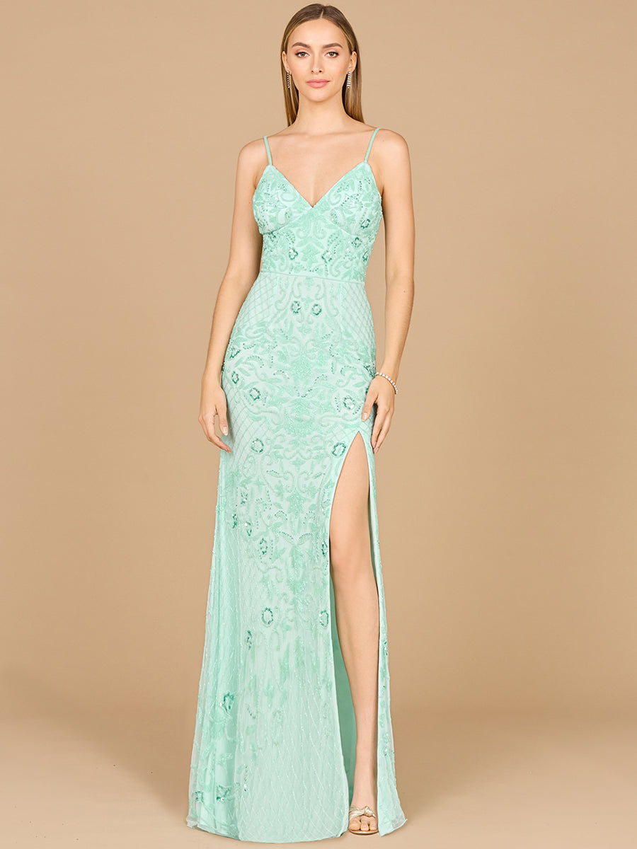 Body Con V-Neck Beaded Gown 9961