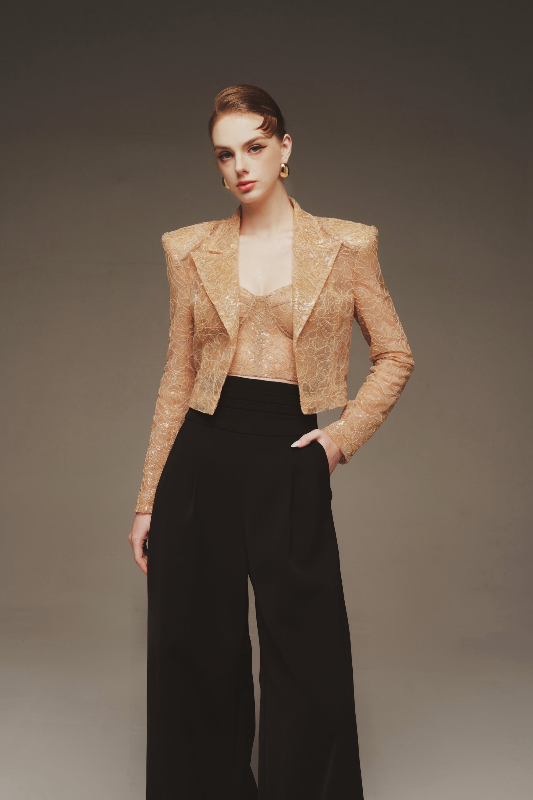 Sequin Bralette & Cropped Blazer Set