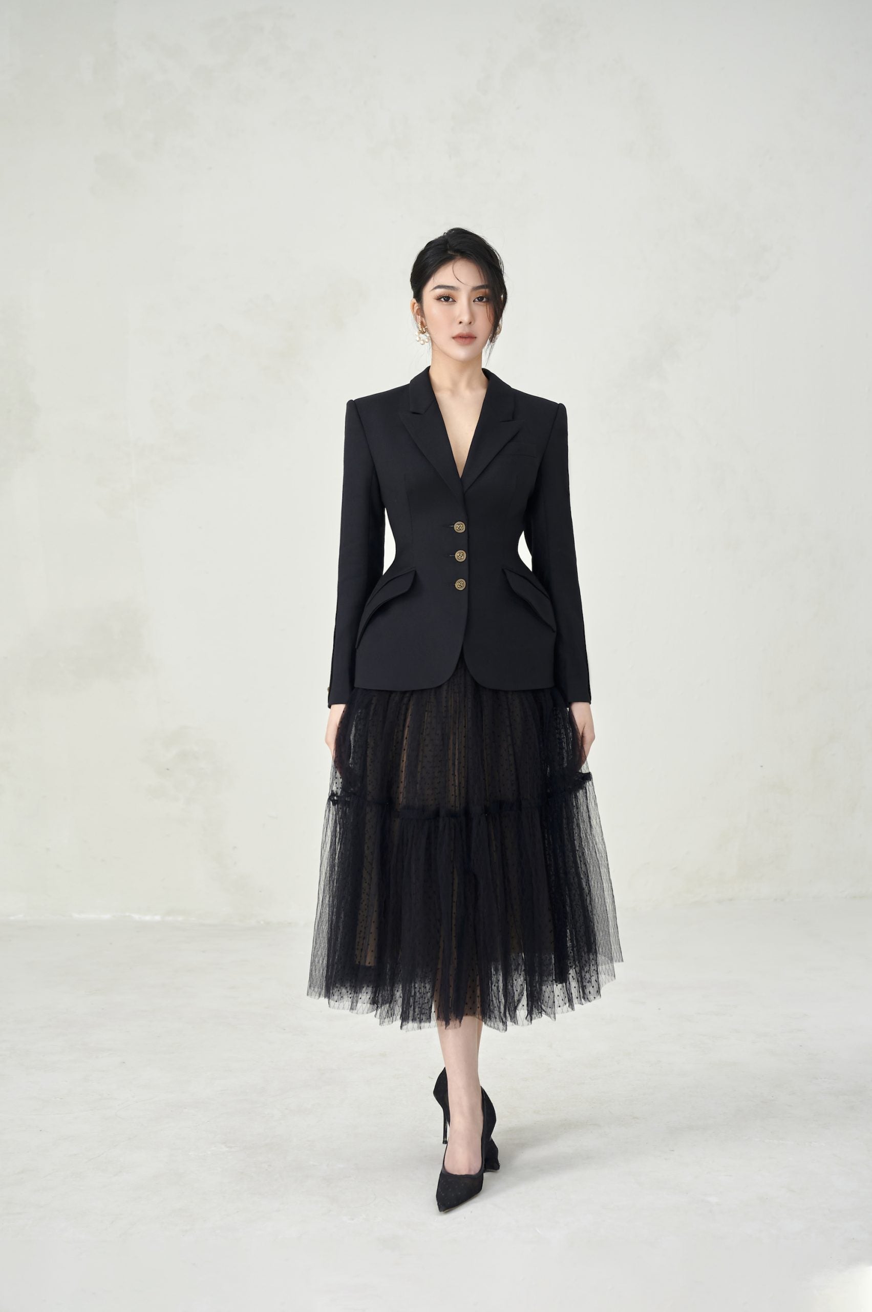 Zoey Black Vest Blazer Gianna Skirt