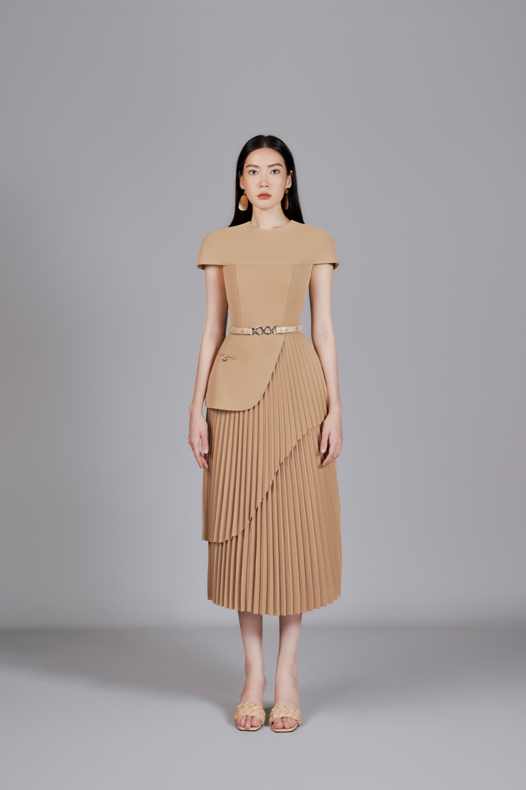 Valli Peplum Pleated Dress