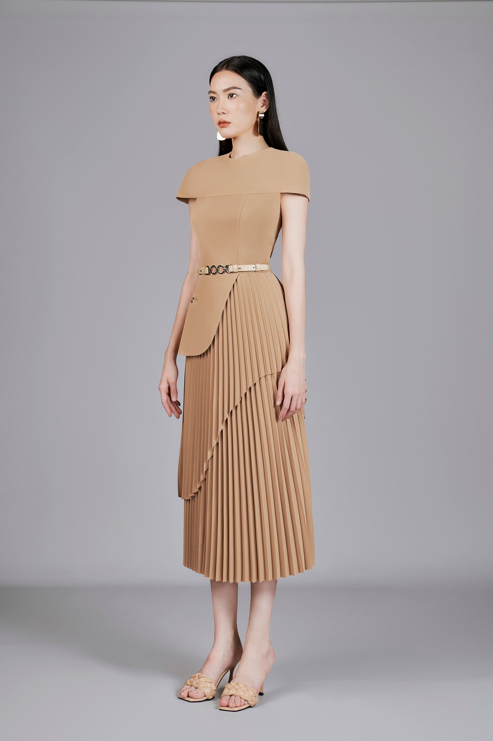 Valli Peplum Pleated Dress