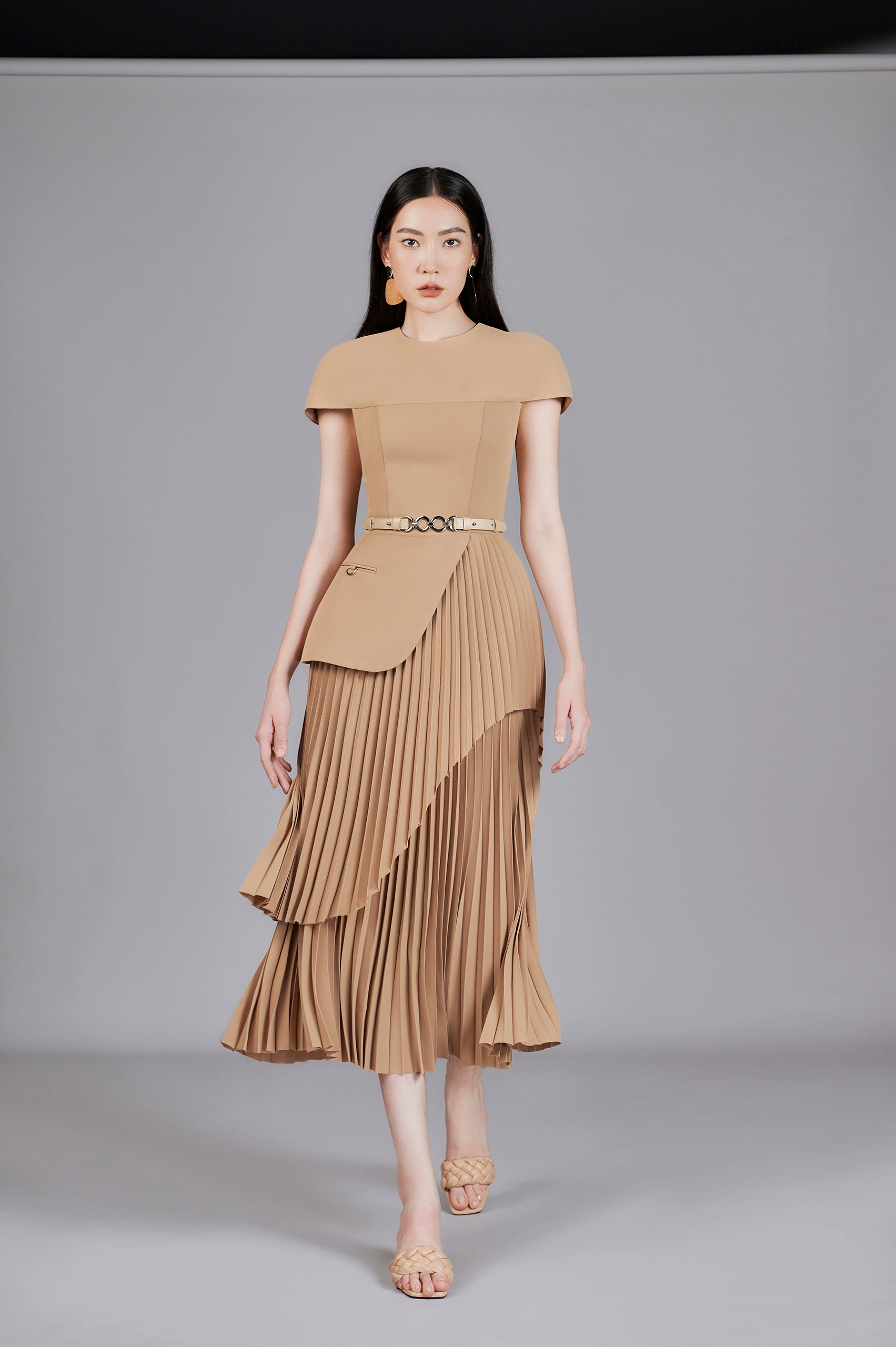 Valli Peplum Pleated Dress