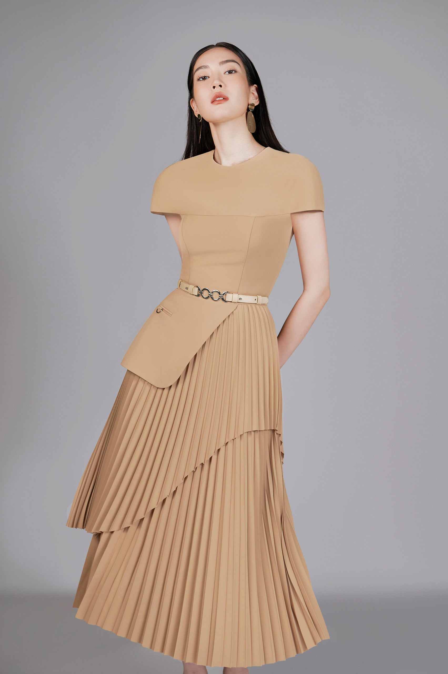 Valli Peplum Pleated Dress
