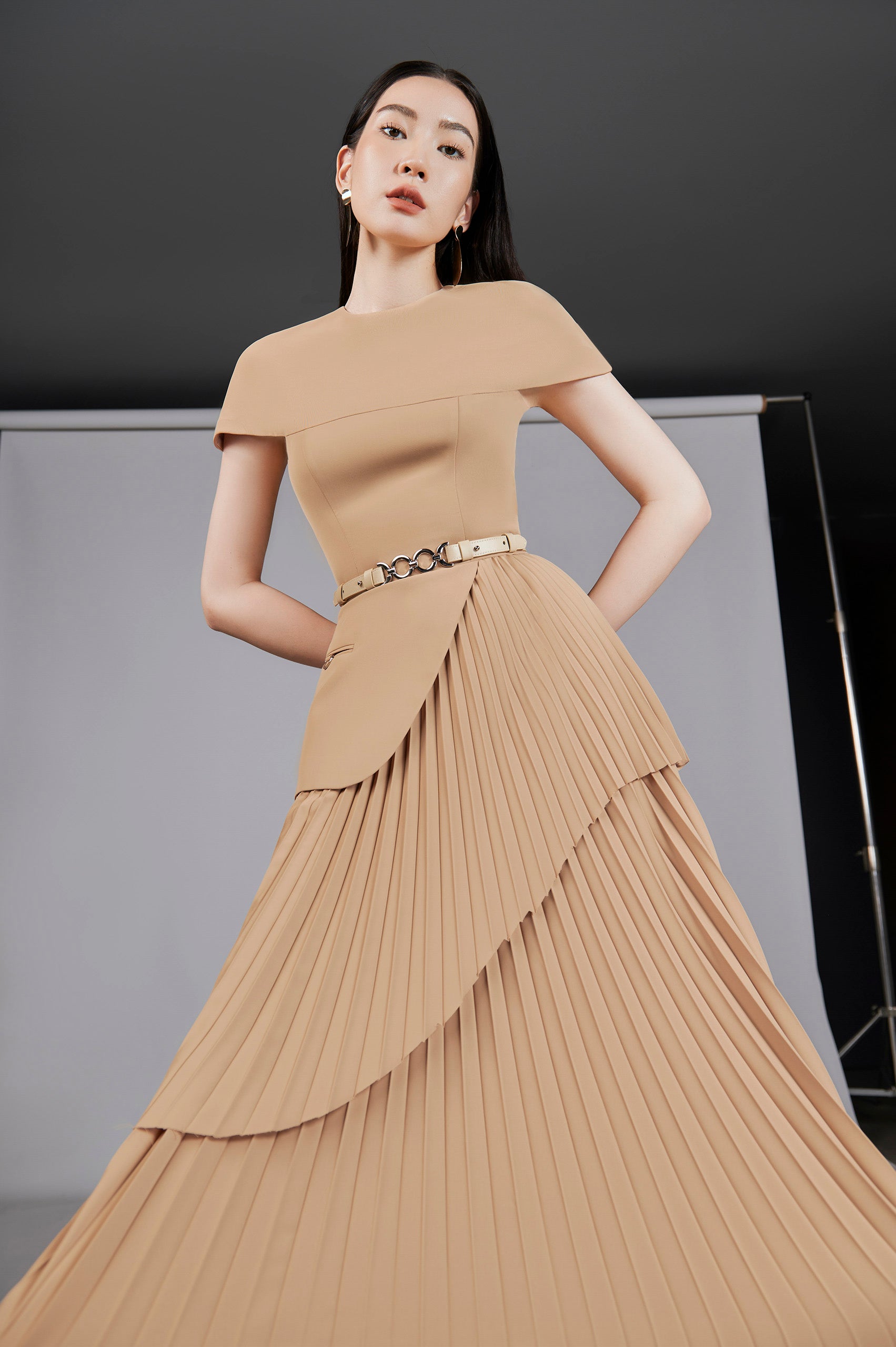 Valli Peplum Pleated Dress