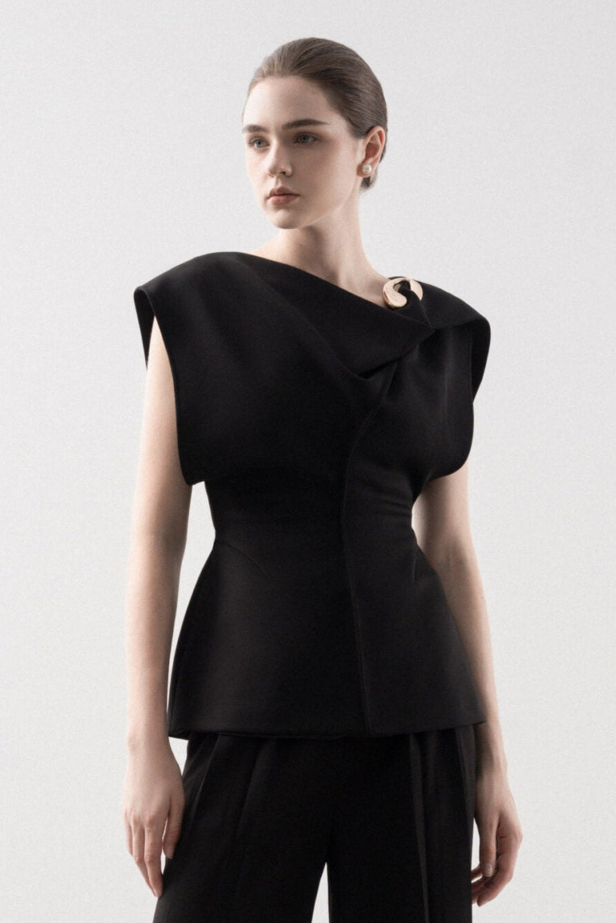 Tegan Asymmetrical Cape Sleeves Blouse