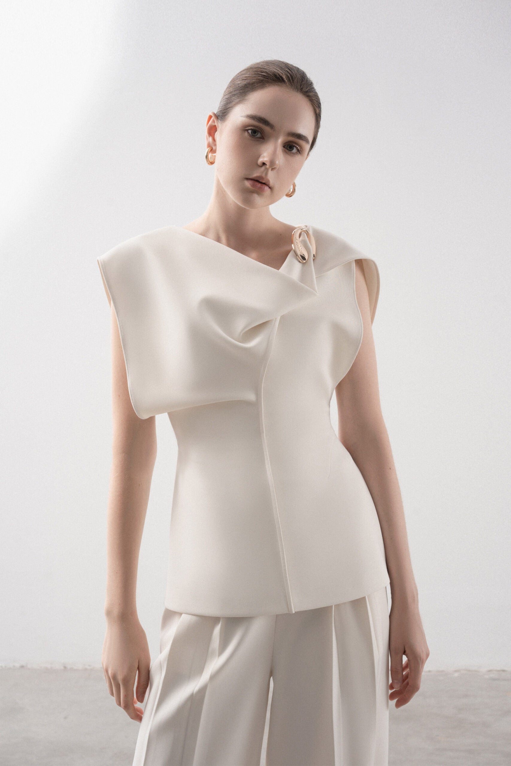 Annata Asymmetrical Cape Sleeves Blouse