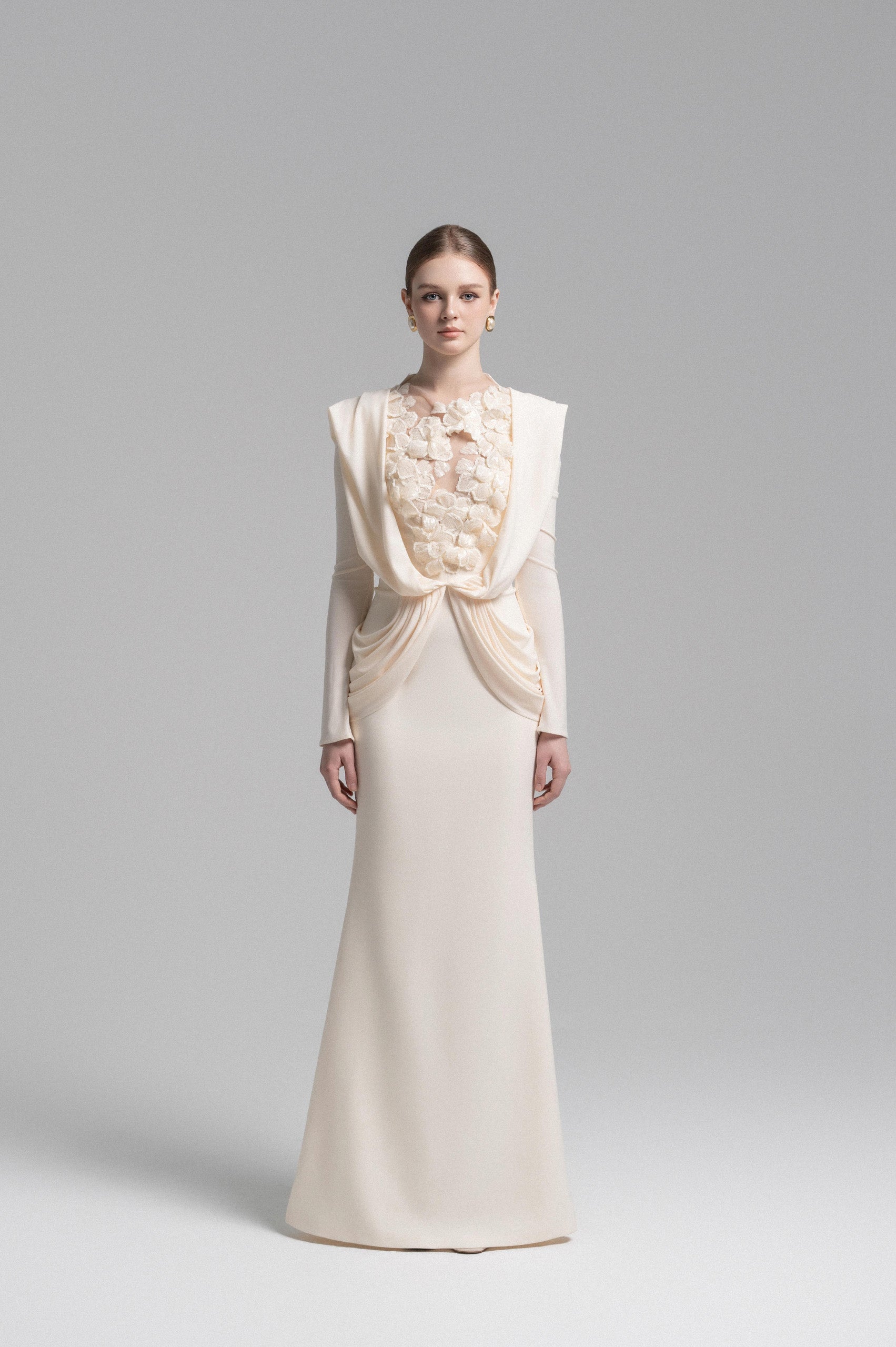 Mystique Hooded Lace Evening Gown VL1015