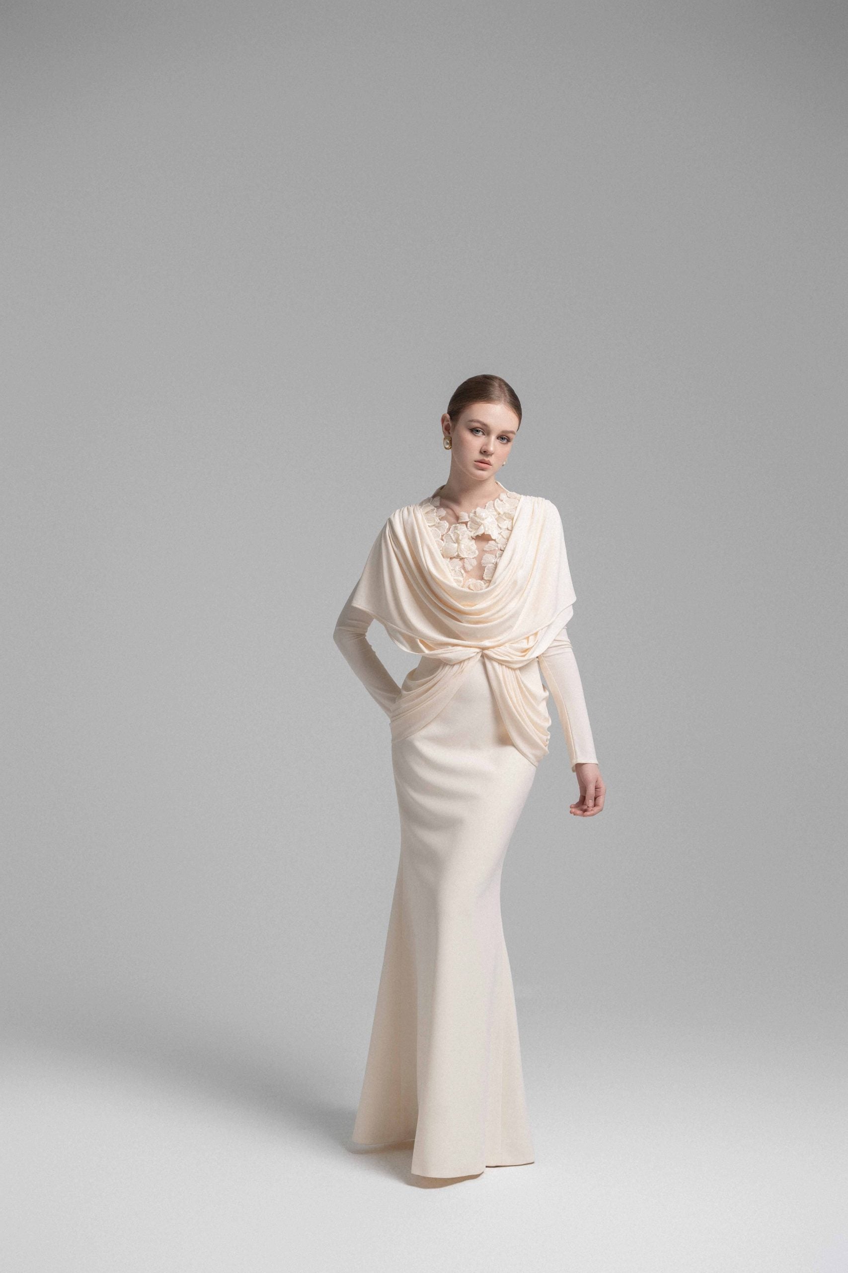 Mystique Hooded Lace Evening Gown VL1015