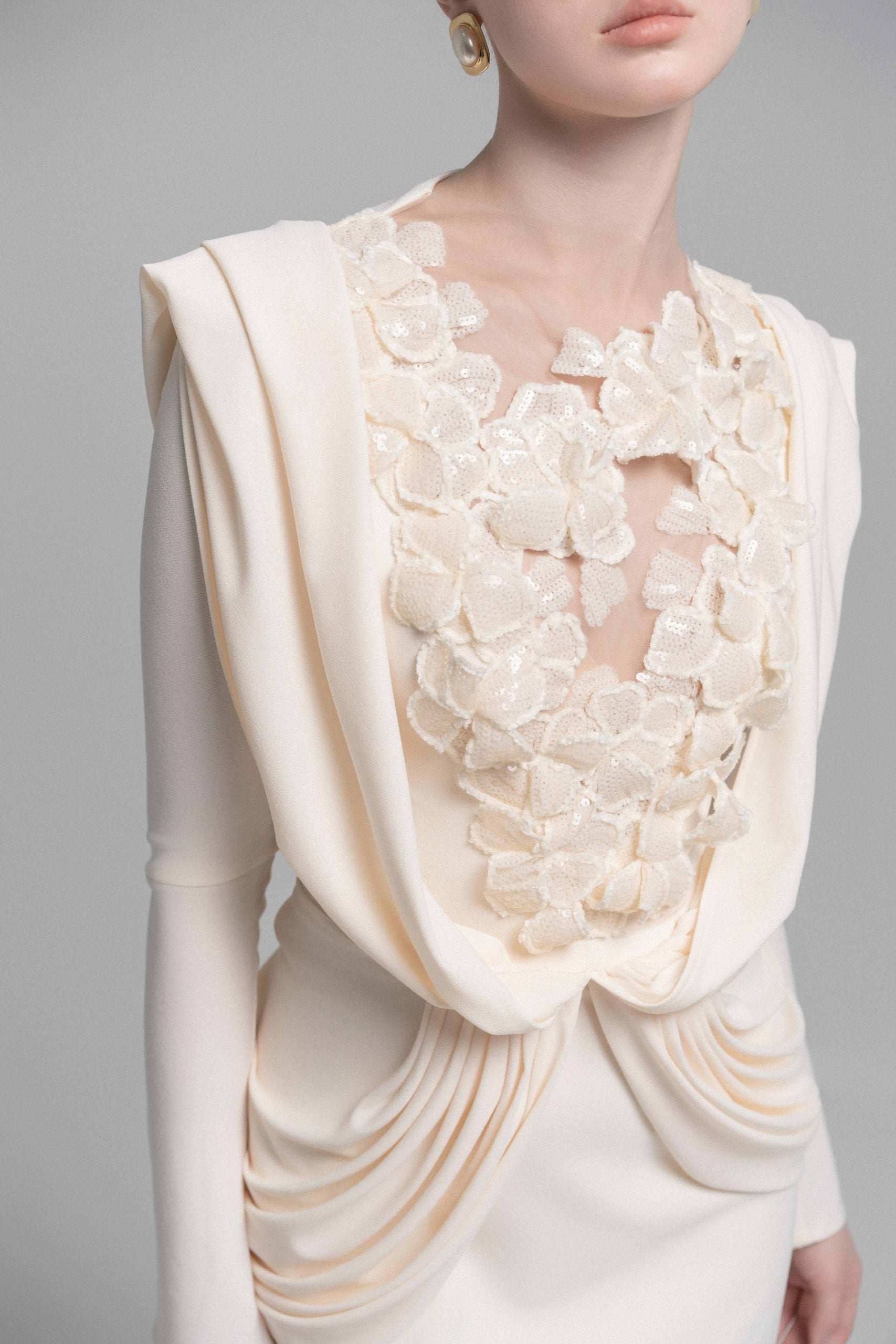 Mystique Hooded Lace Evening Gown VL1015