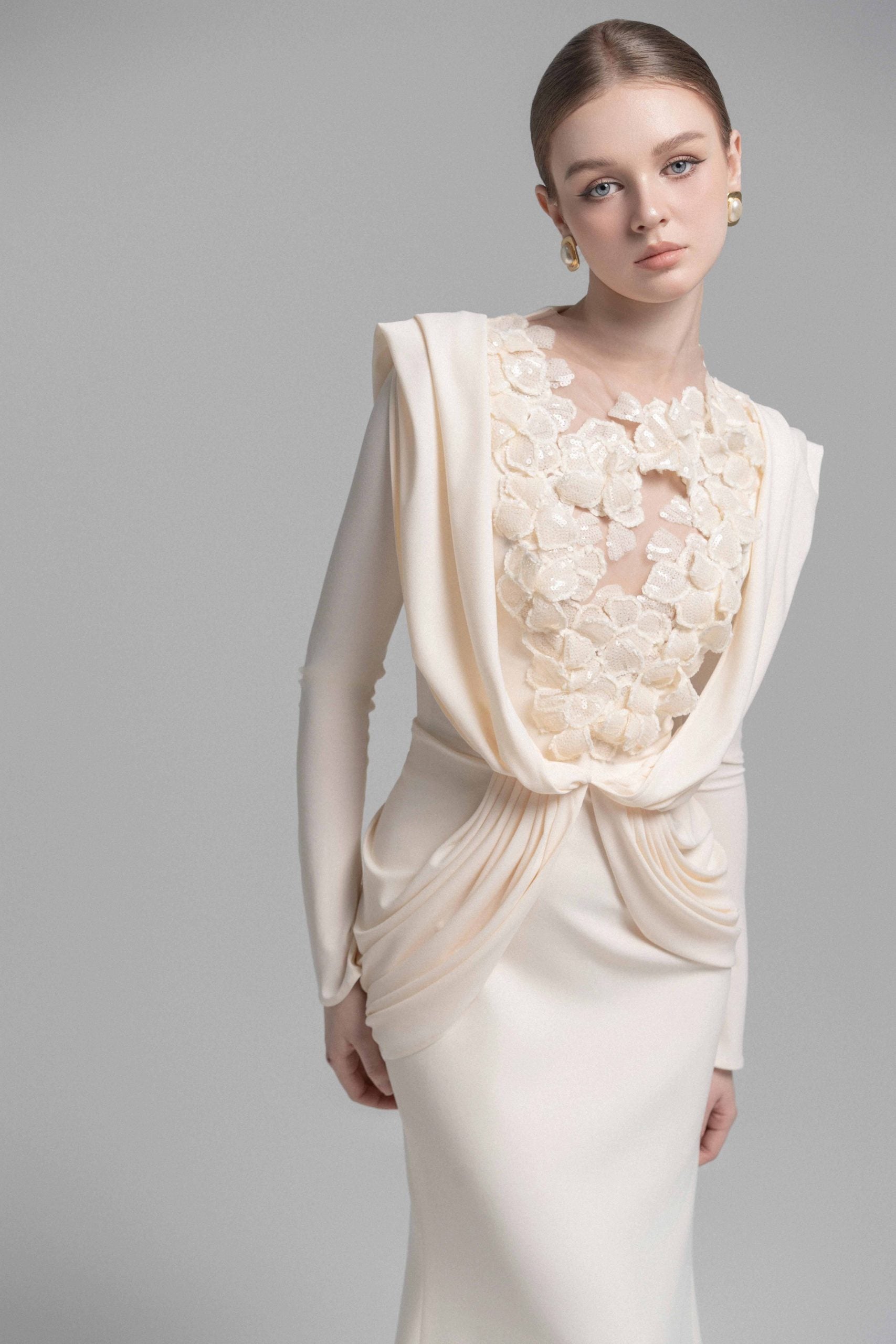 Mystique Hooded Lace Evening Gown VL1015