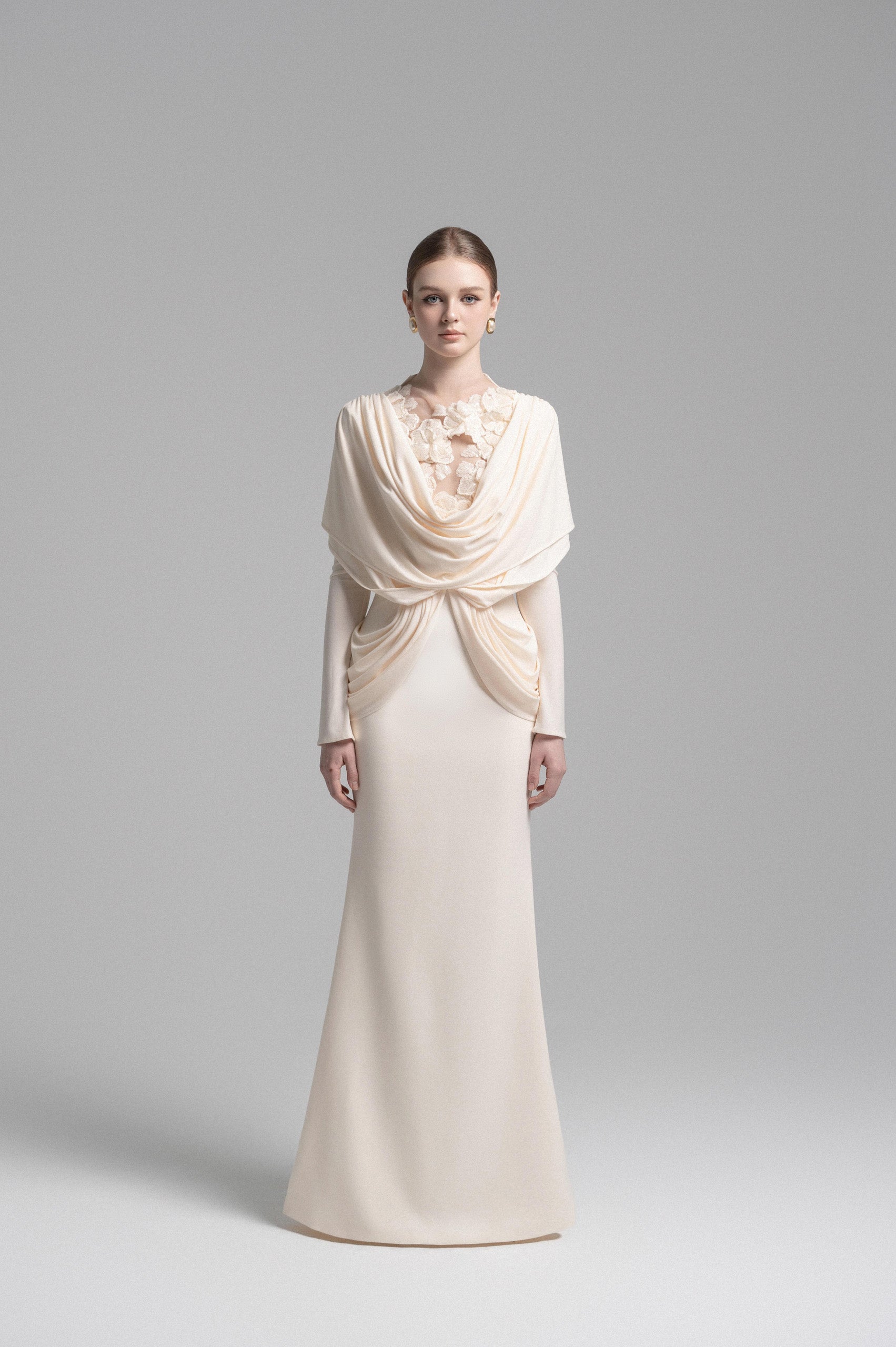 Mystique Hooded Lace Evening Gown VL1015