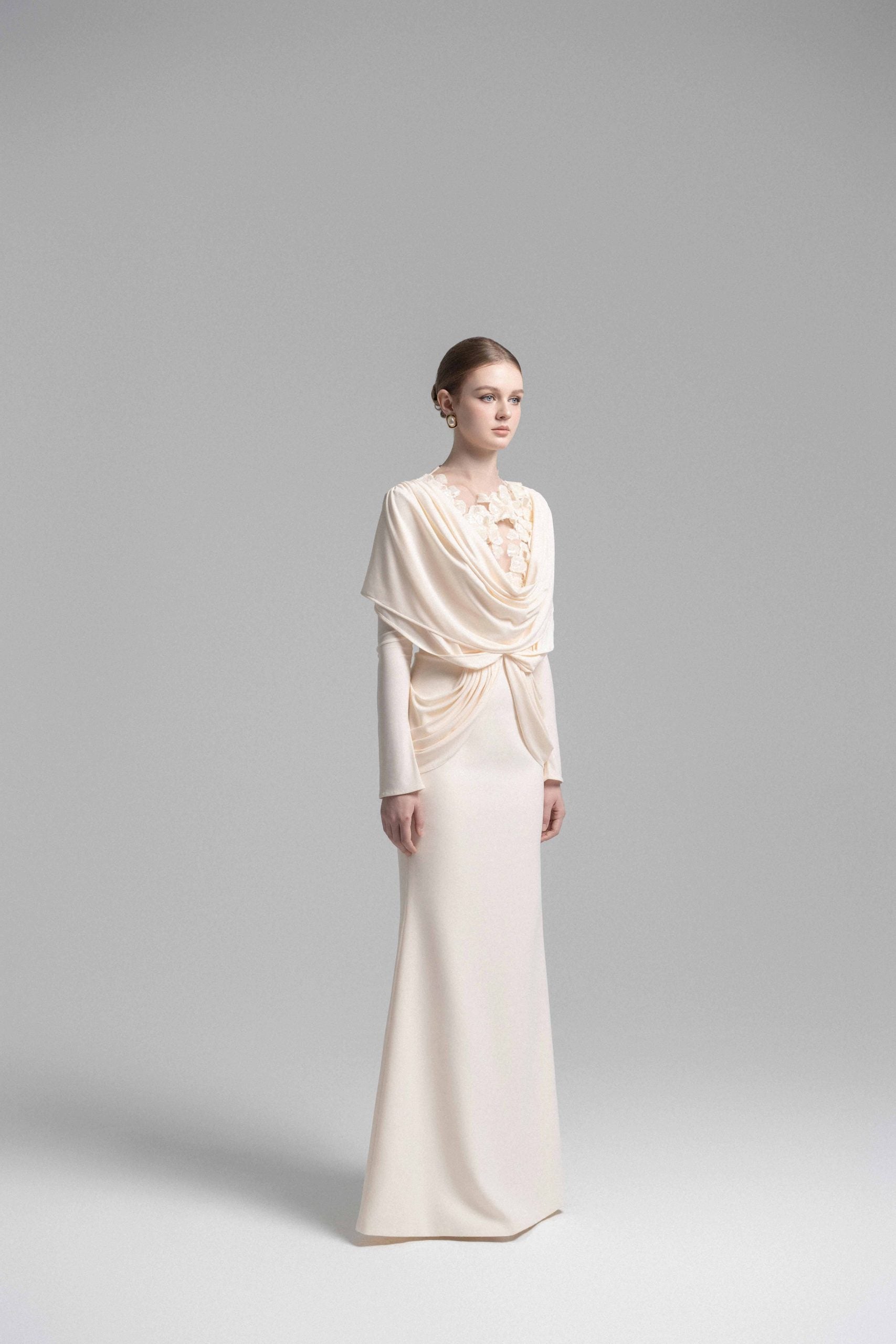 Mystique Hooded Lace Evening Gown VL1015