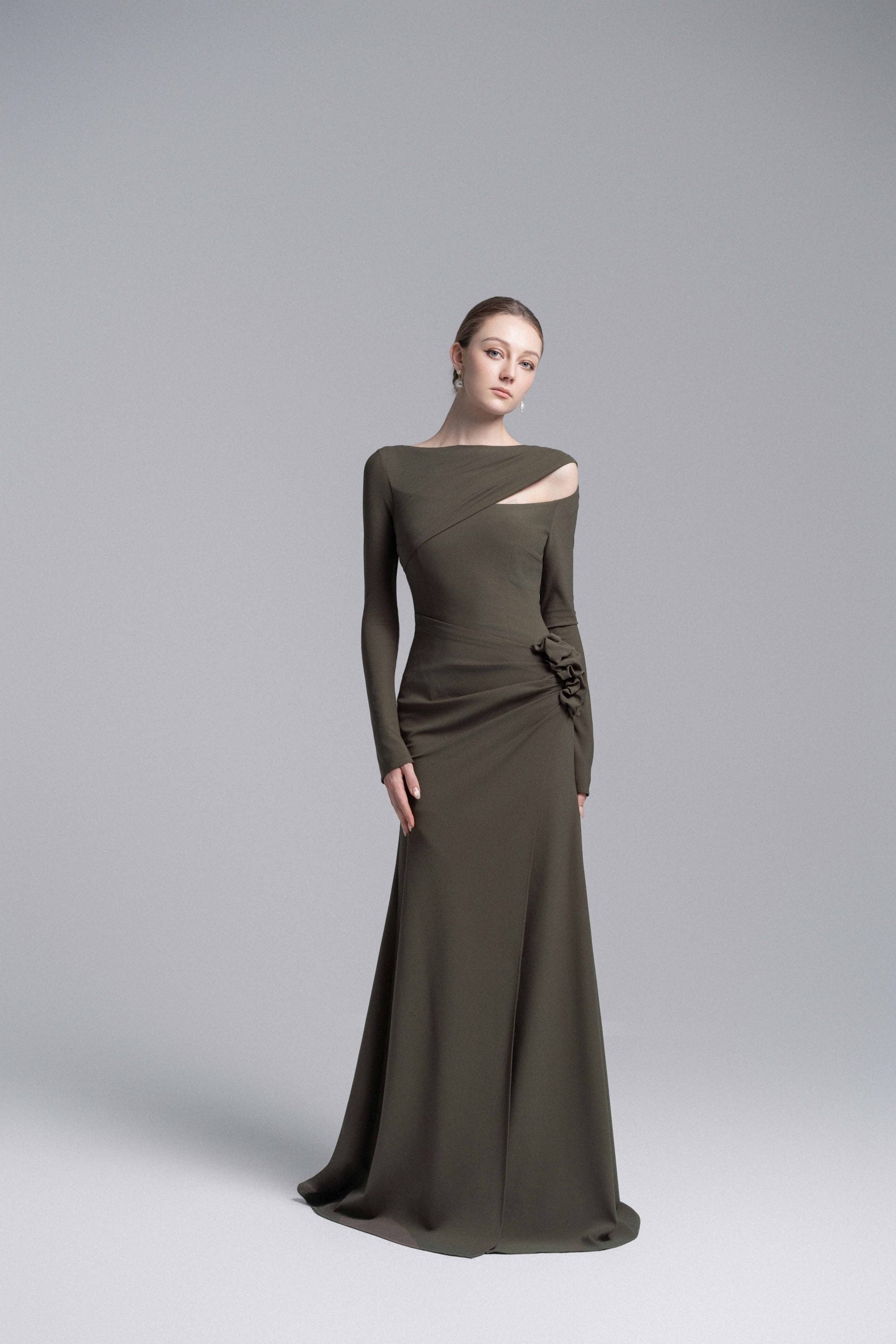 Pewter 3D Floral Mermaid Dress VL1016