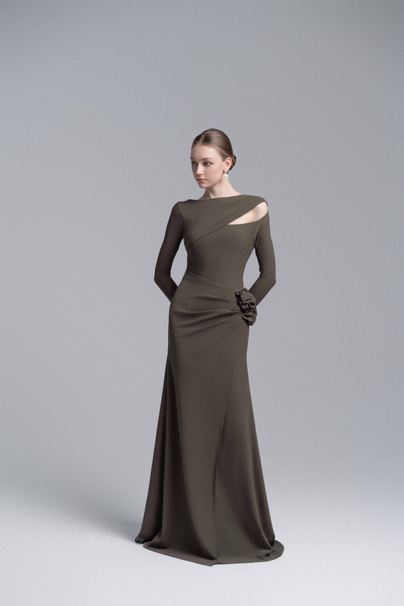 Pewter 3D Floral Mermaid Dress VL1016