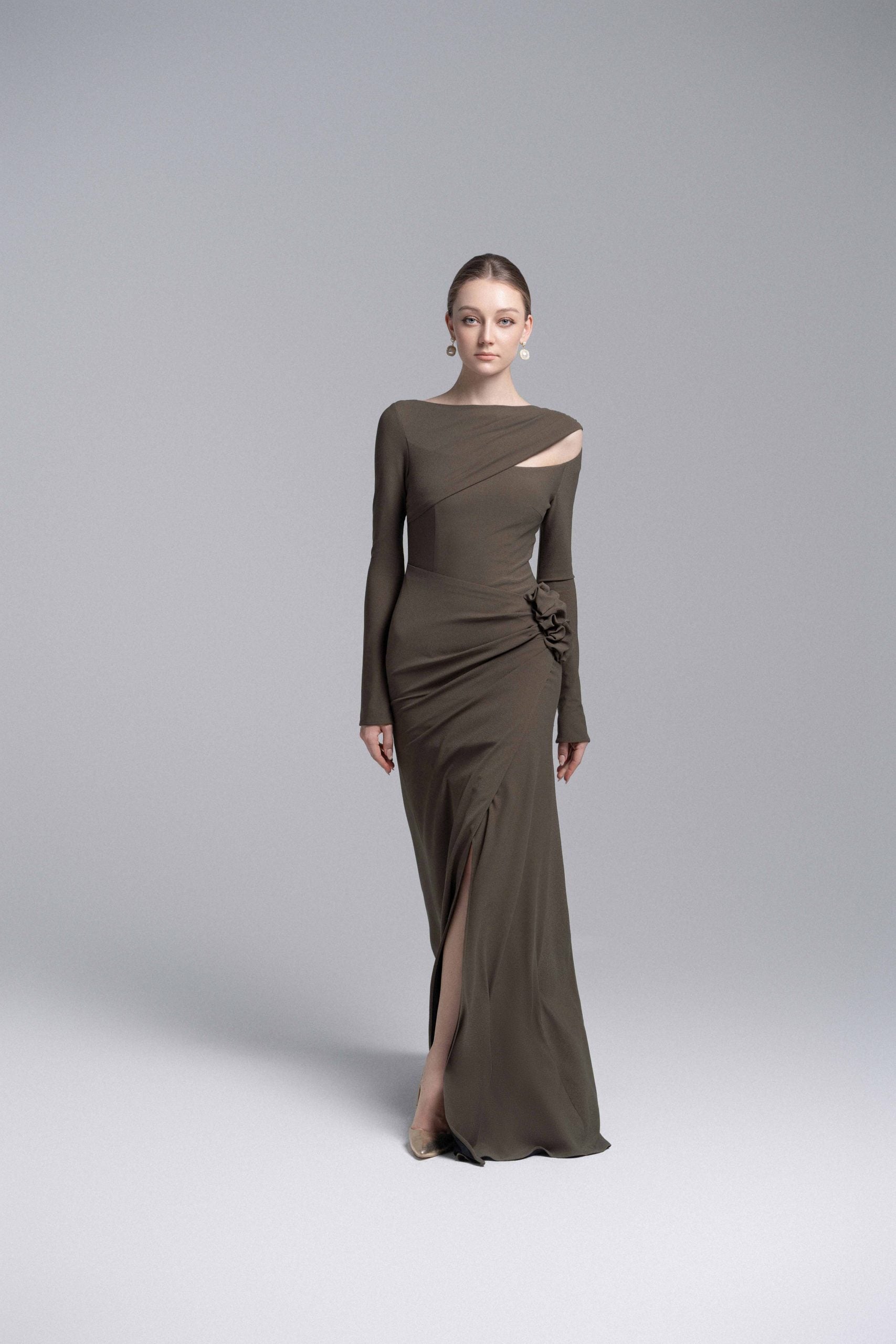 Pewter 3D Floral Mermaid Dress VL1016