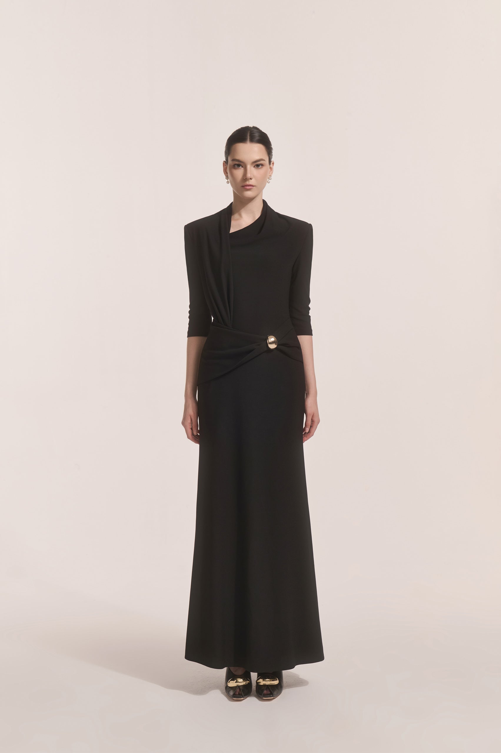 Astra Draped Midi in Black