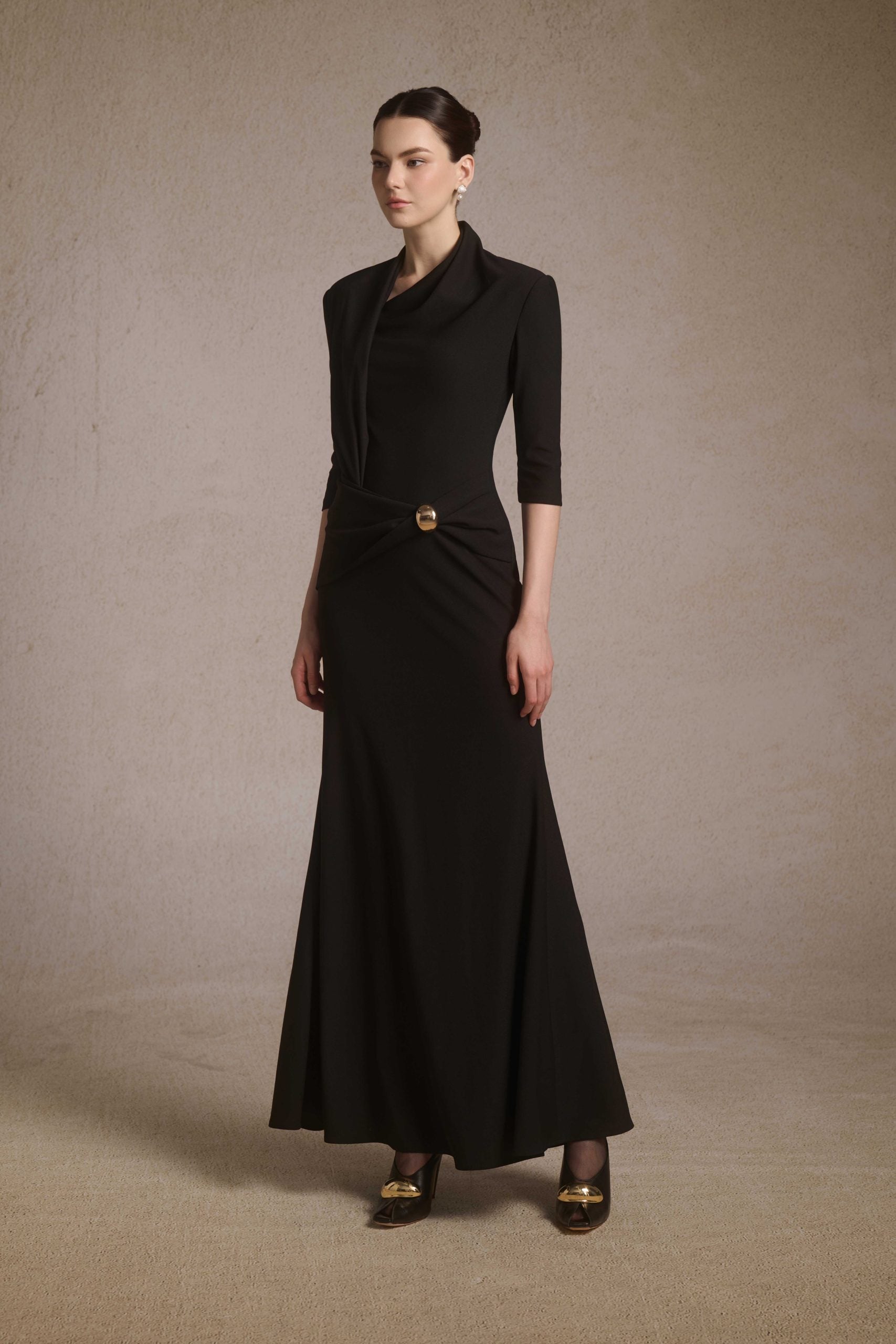 Astra Draped Midi in Black