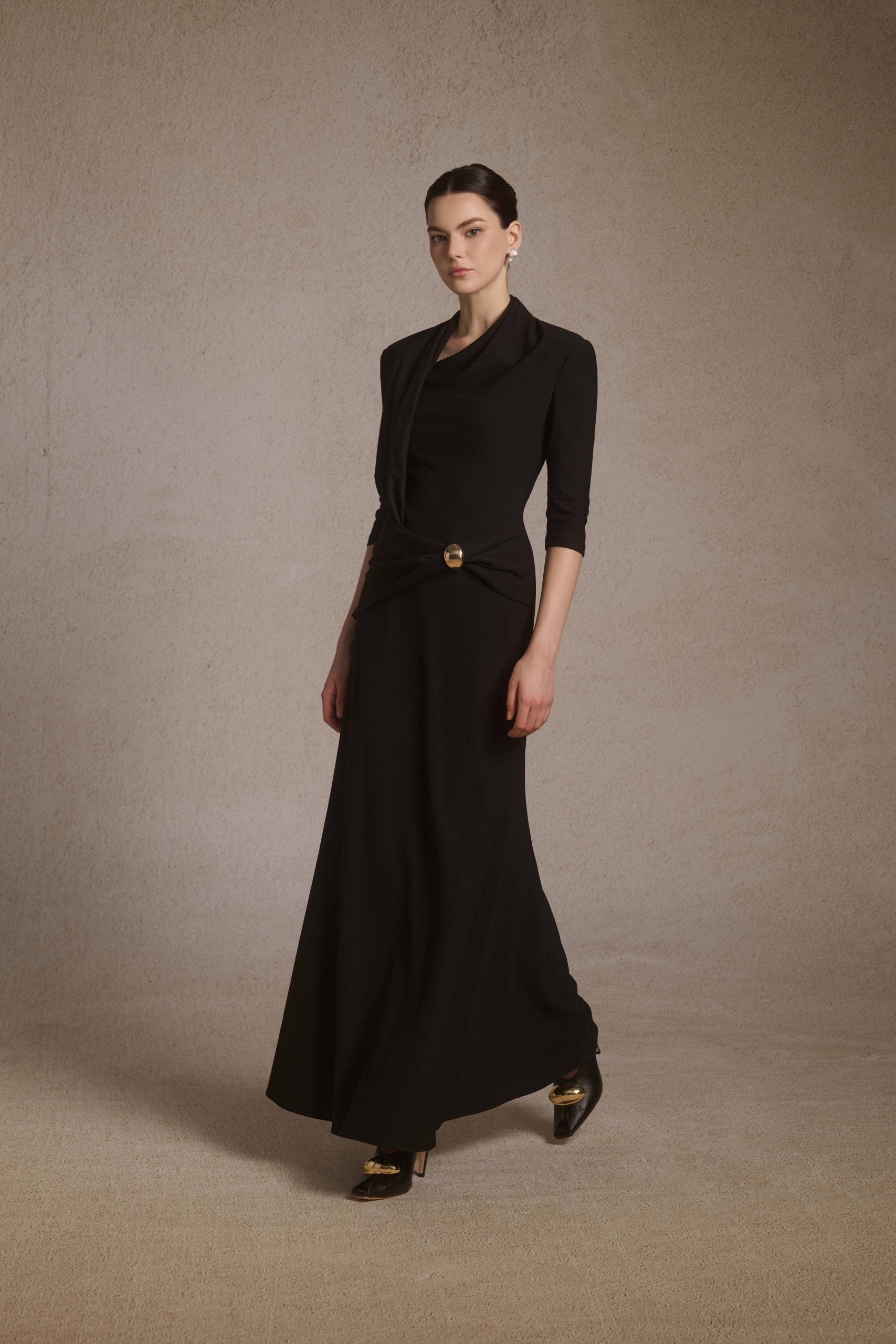 Astra Draped Midi in Black