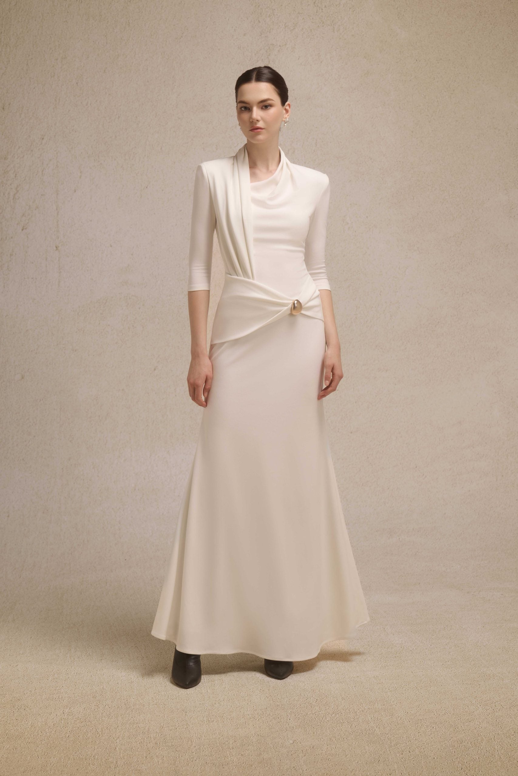 Astra Draped Midi in Ivory