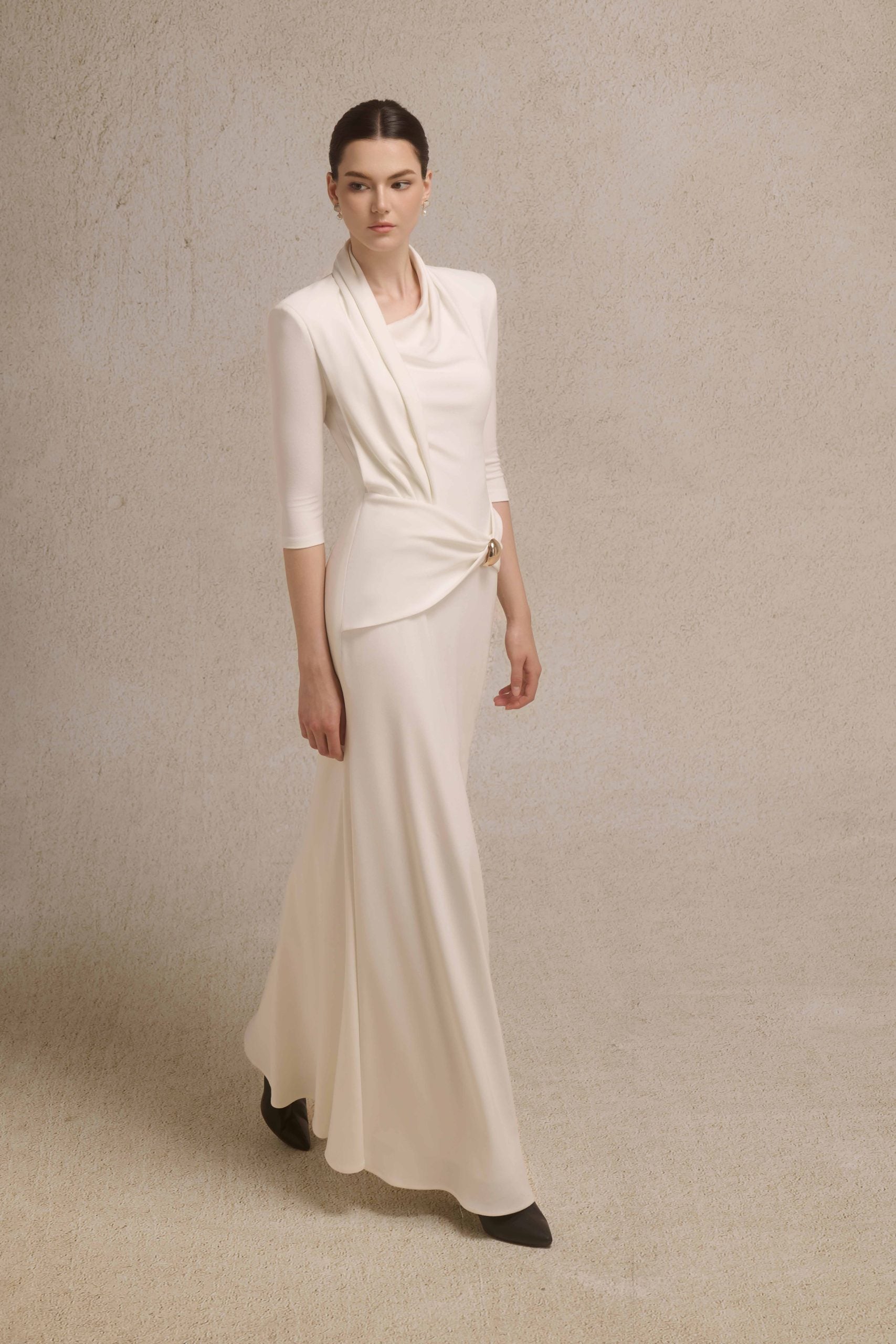 Astra Draped Midi in Ivory