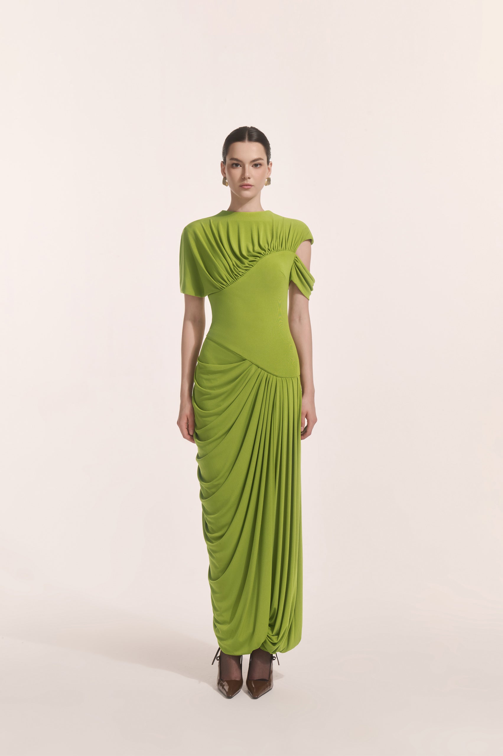 lime green jersey dress Eris Corset Dress in Leafed Lime