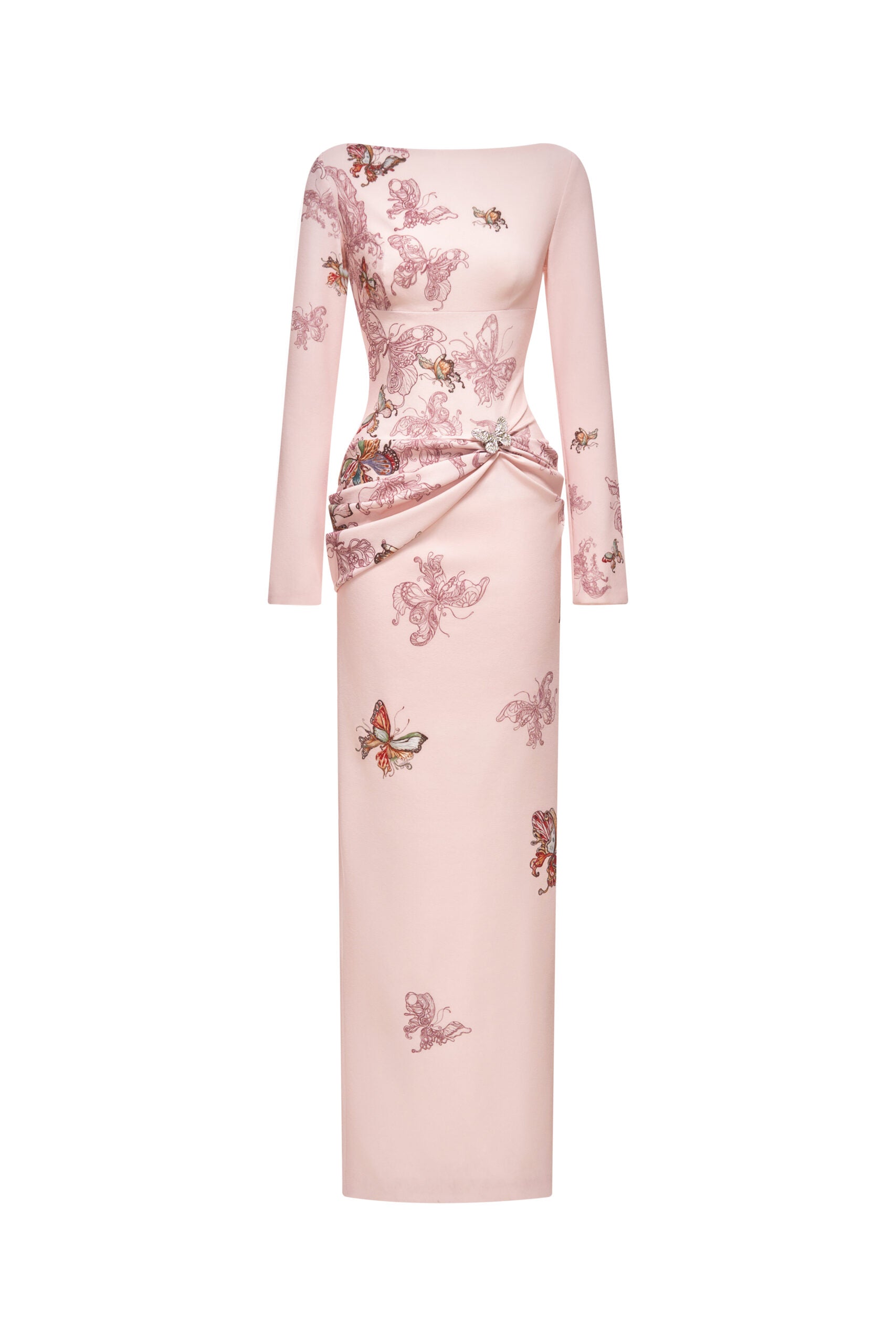 Butterfly Veil Pencil Dress in Almond Oil