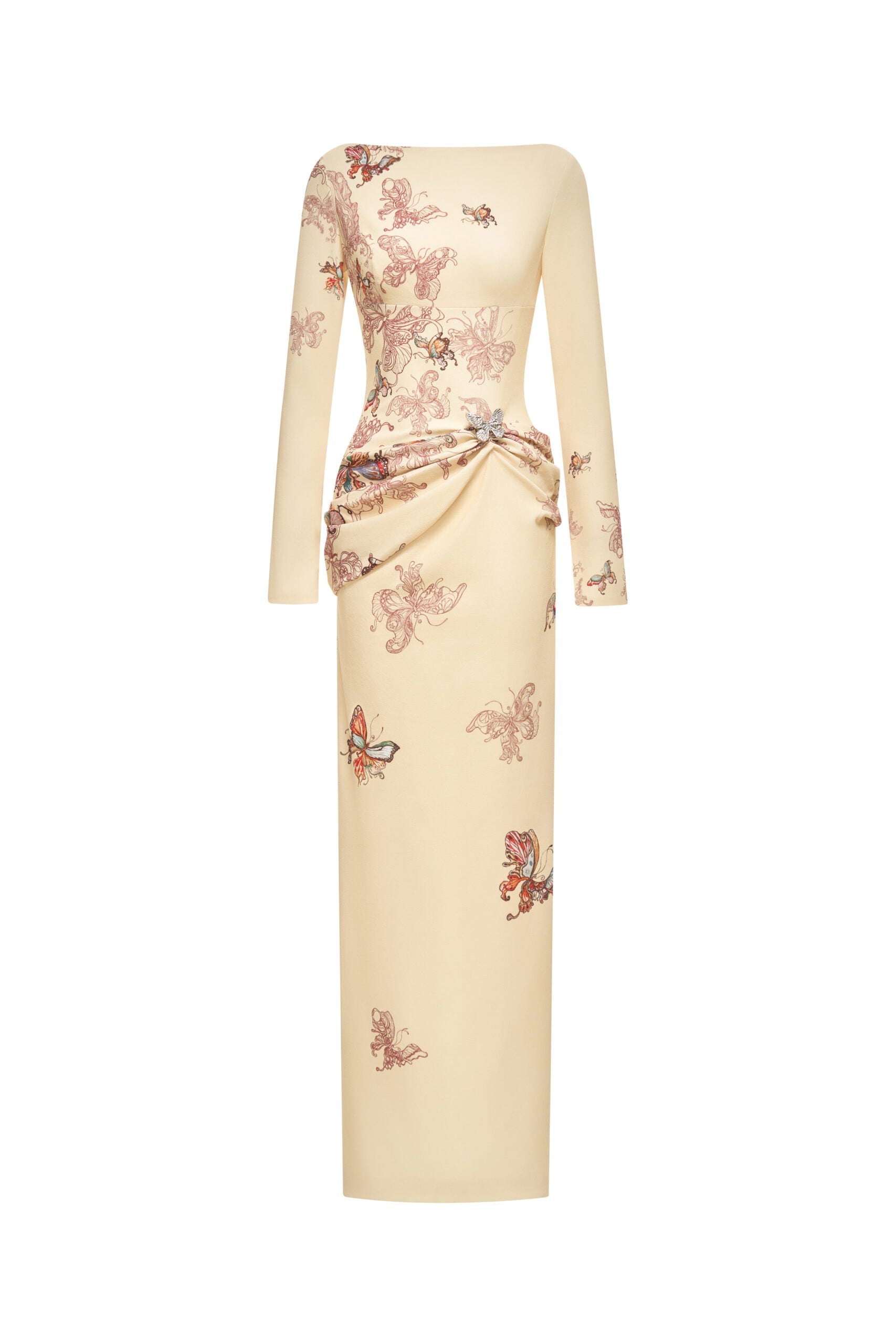 Butterfly Veil Pencil Dress in Almond Oil