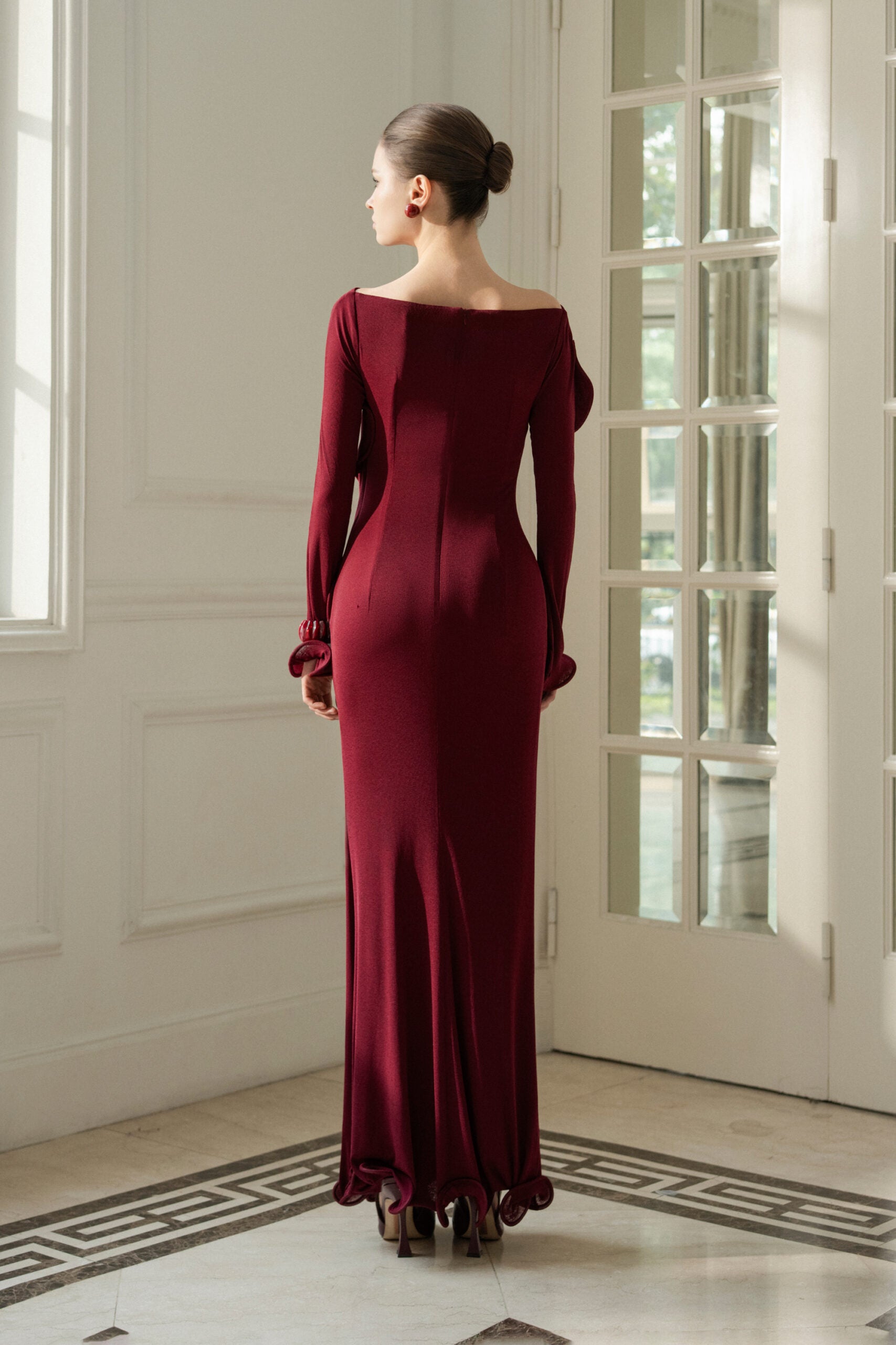 Cascade Ruffle Midi Dress in Red