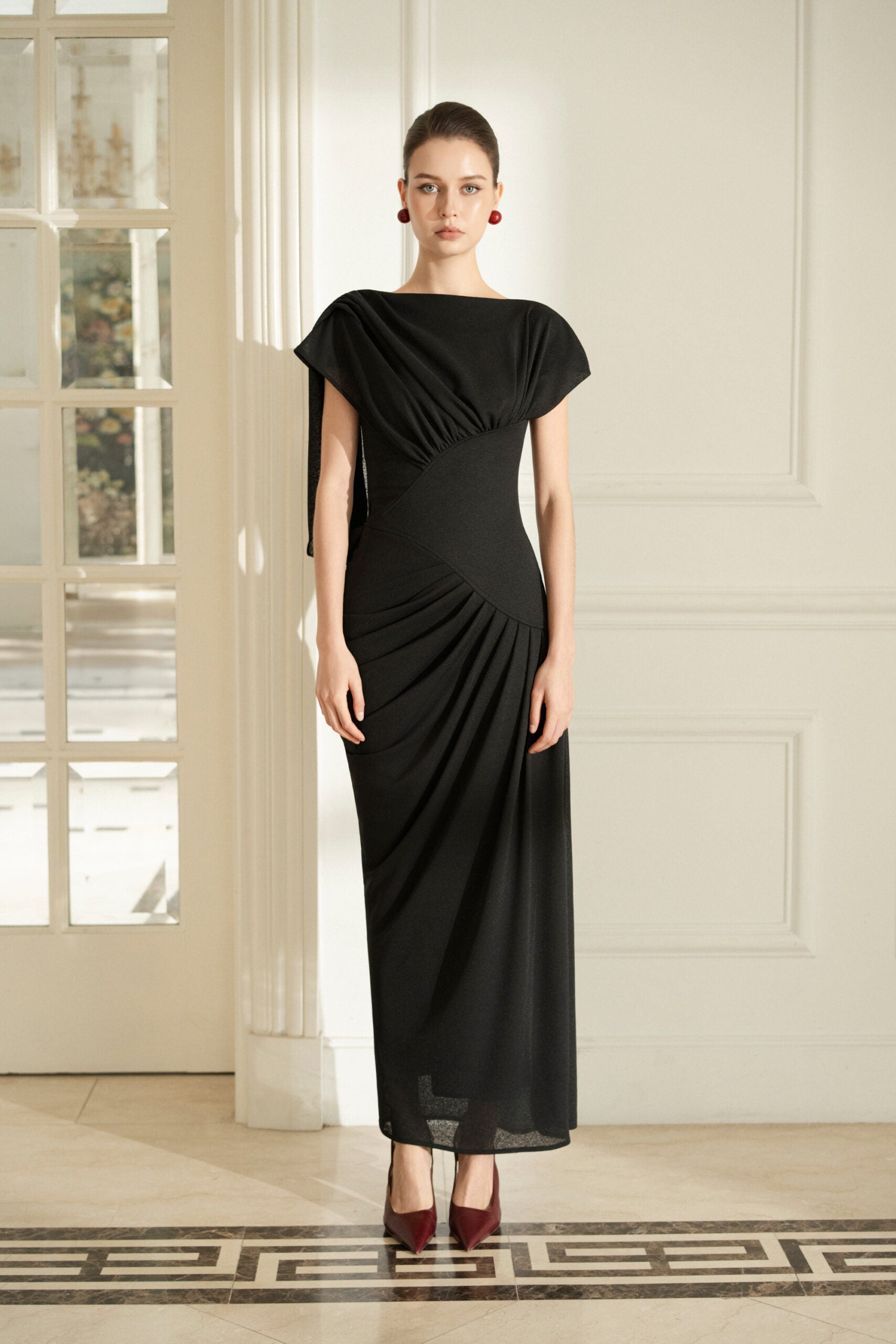 Asymmetric Draped Corset Dress in Black | Black Corset Evening Dress M - US 6 / Black Asymmetric Draped Corset Dress in Black | Black Corset Evening Dress M - US 6 / Black