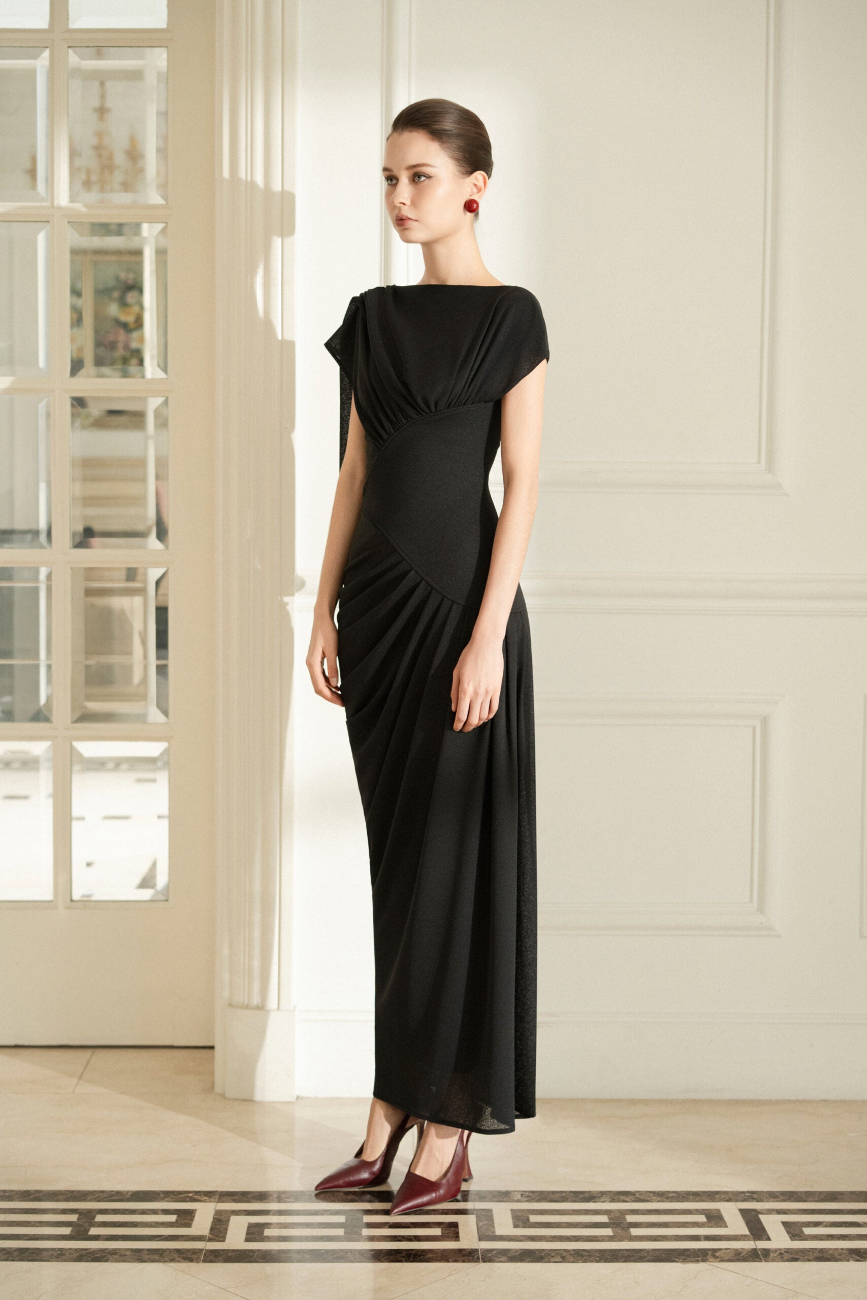 Asymmetric Draped Corset Dress in Black