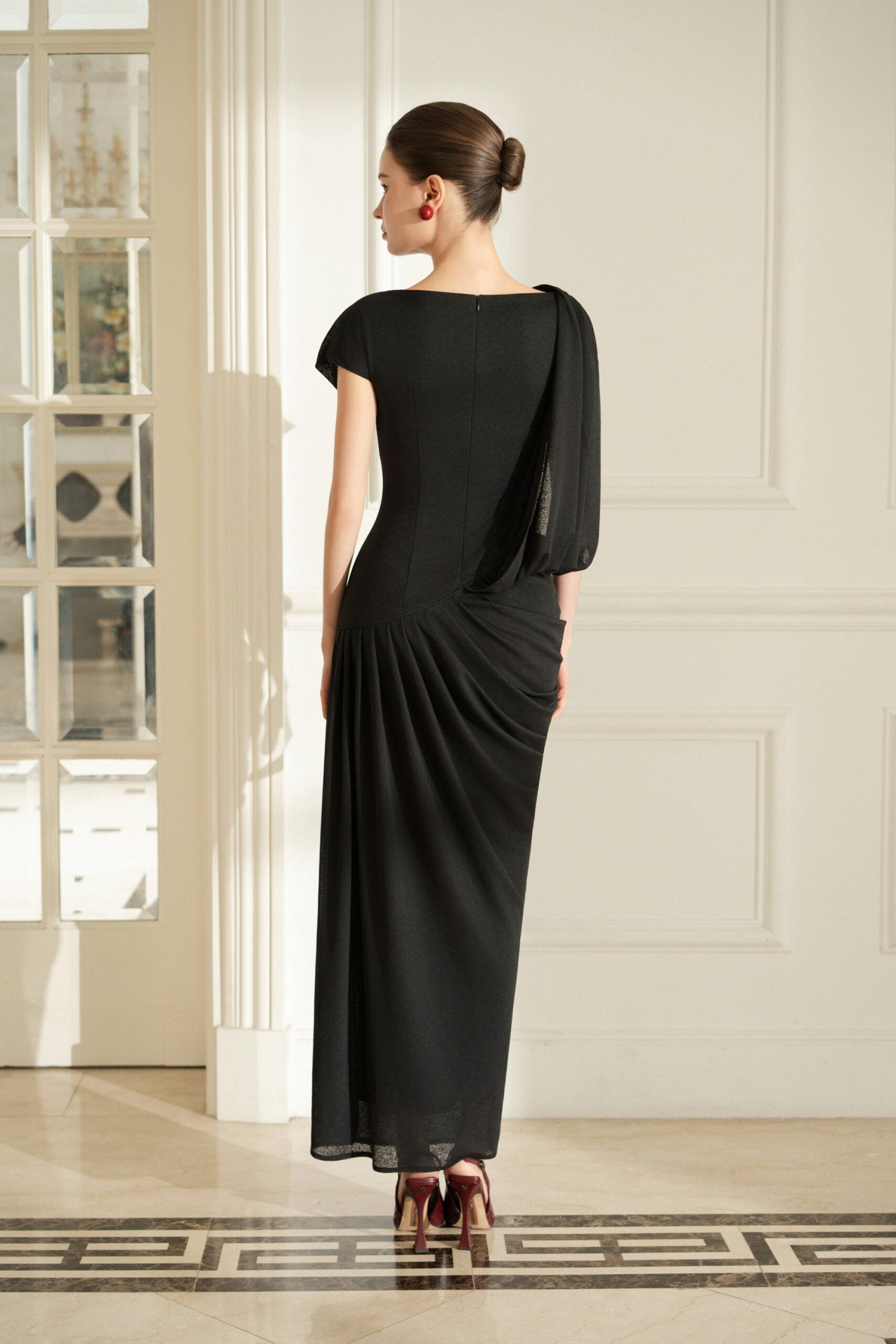 Asymmetric Draped Corset Dress in Black