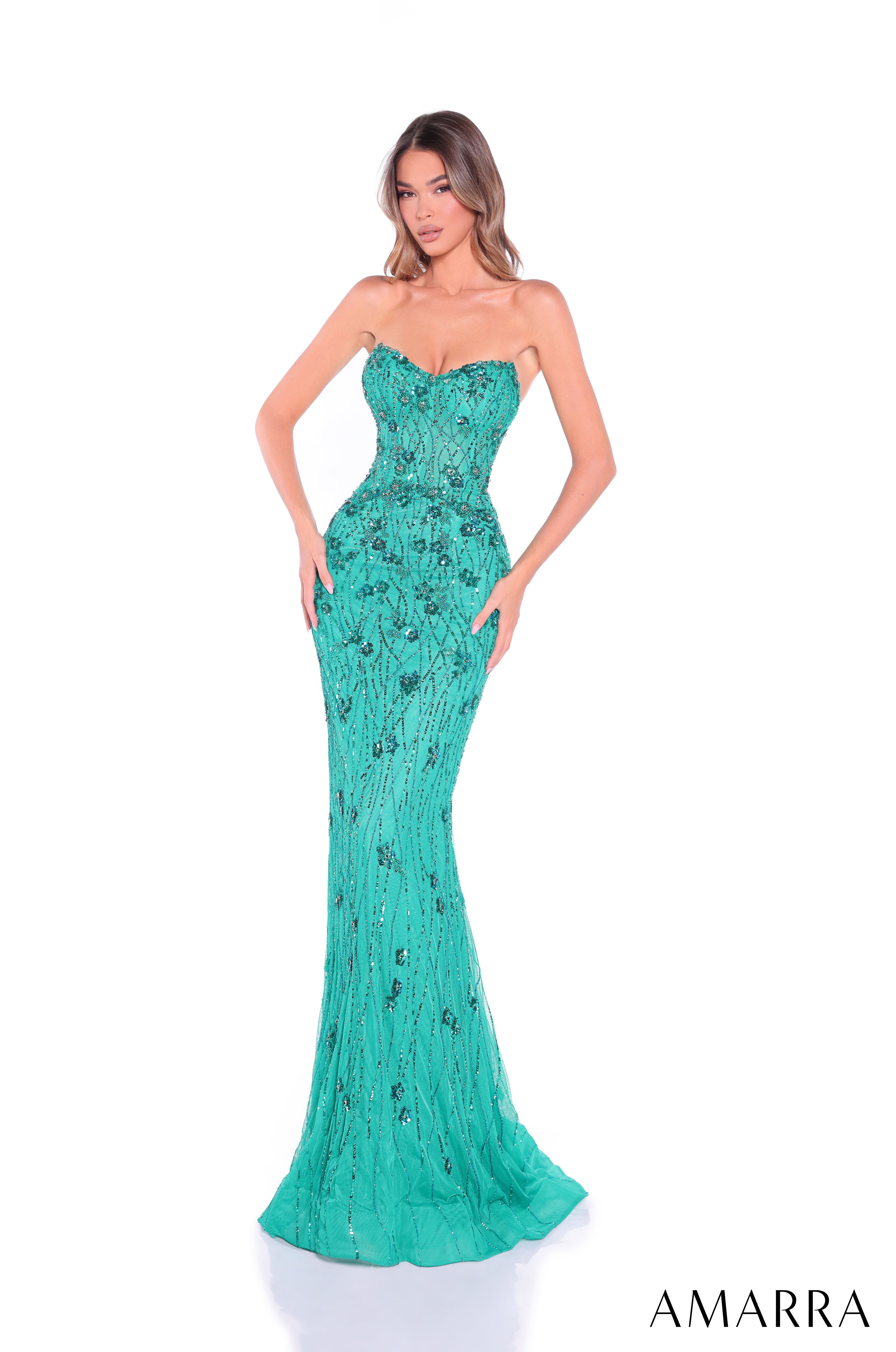 AMARRA 89171 – Satin Sleeveless Sweetheart Lace-Up Back Floor-Length Evening Gown