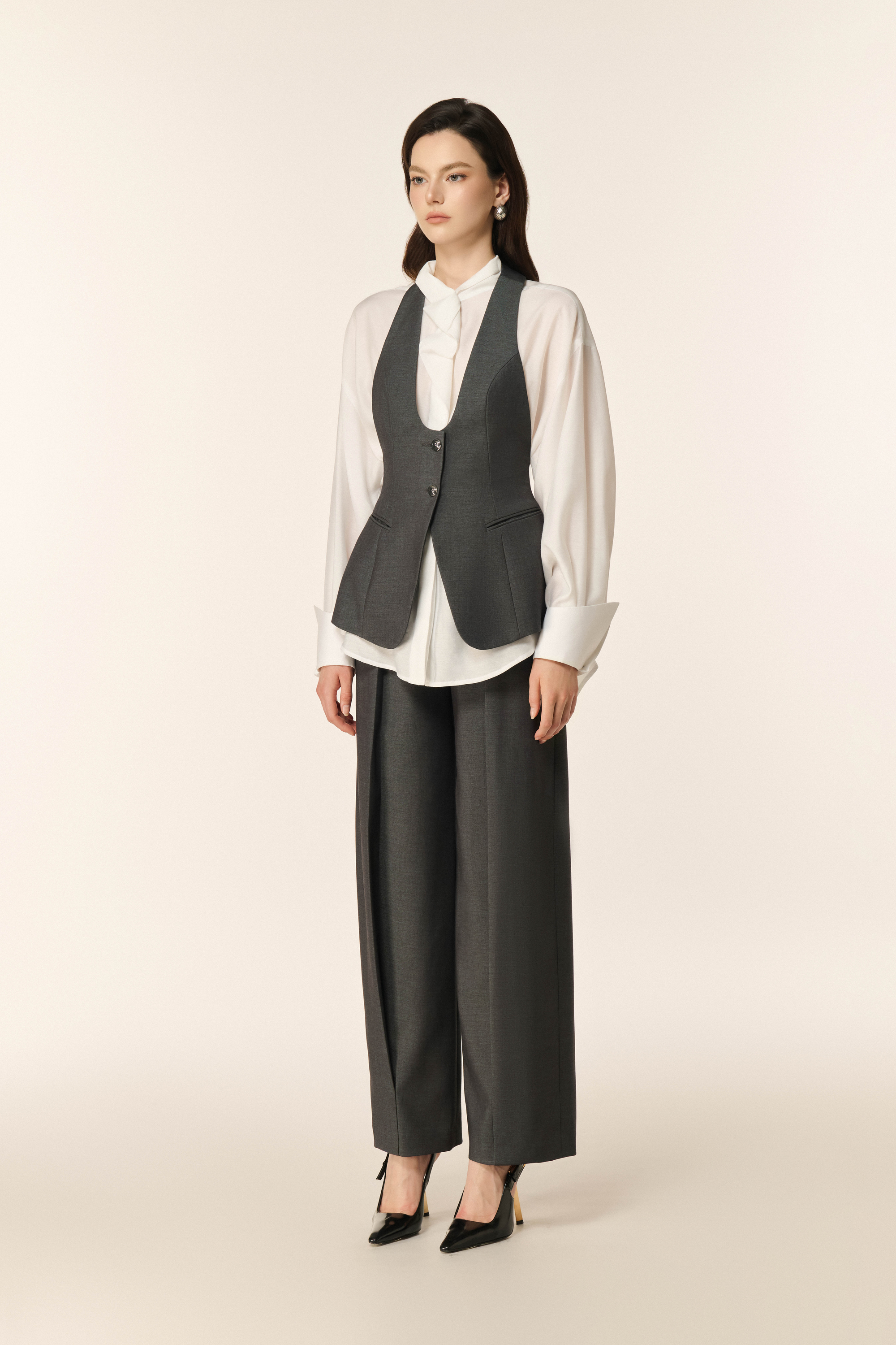 Airglow Short Long Sleeve Shirt, Ease Gilet & Ease Cocoon Pants in Dark Shadow 3 Pcs Set