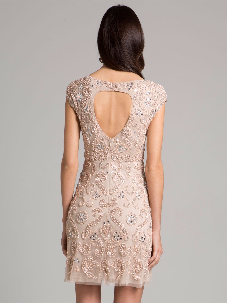 Allison Short Sleeve Beaded Cocktail Dress in Ivory 33404