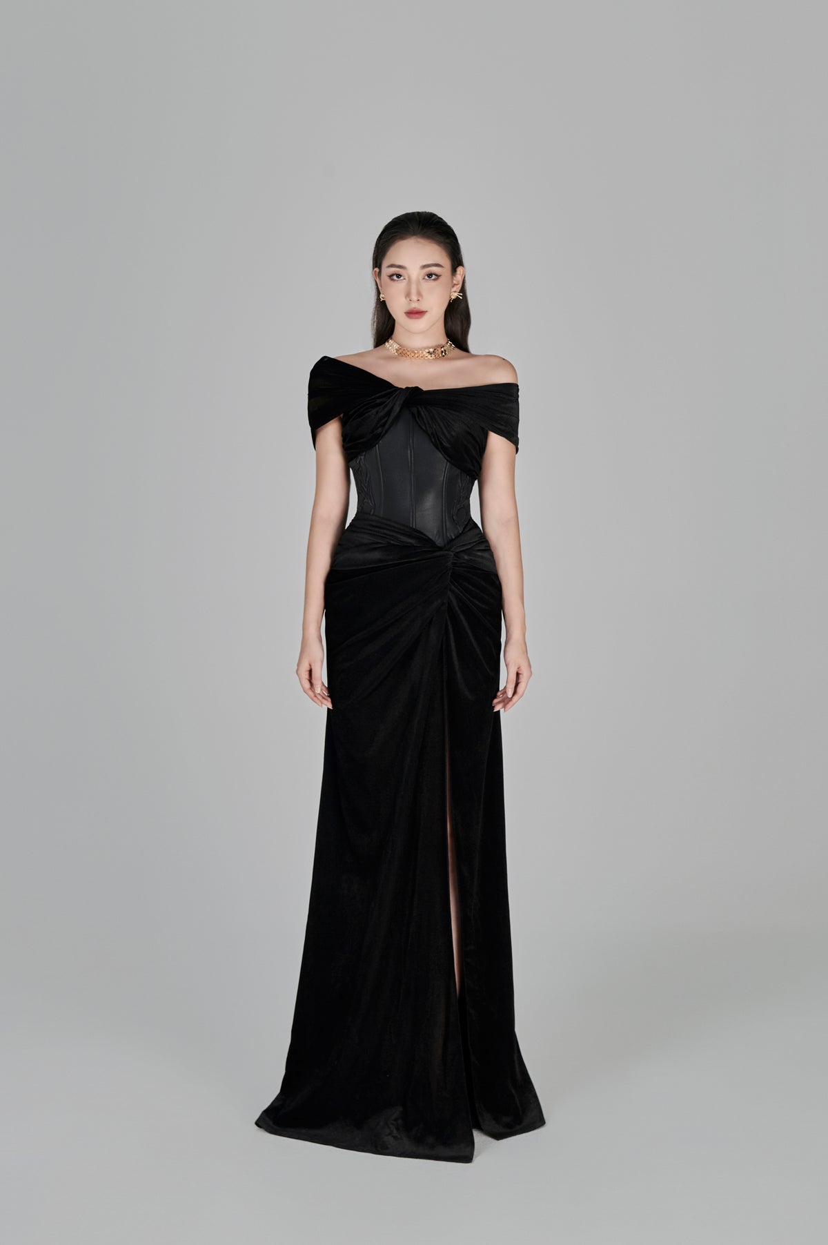 leather mermaid dress Ana Off-Shoulder Corset Gown contouring fit waist:M beading Modest Ivory Petals-Modest wedding